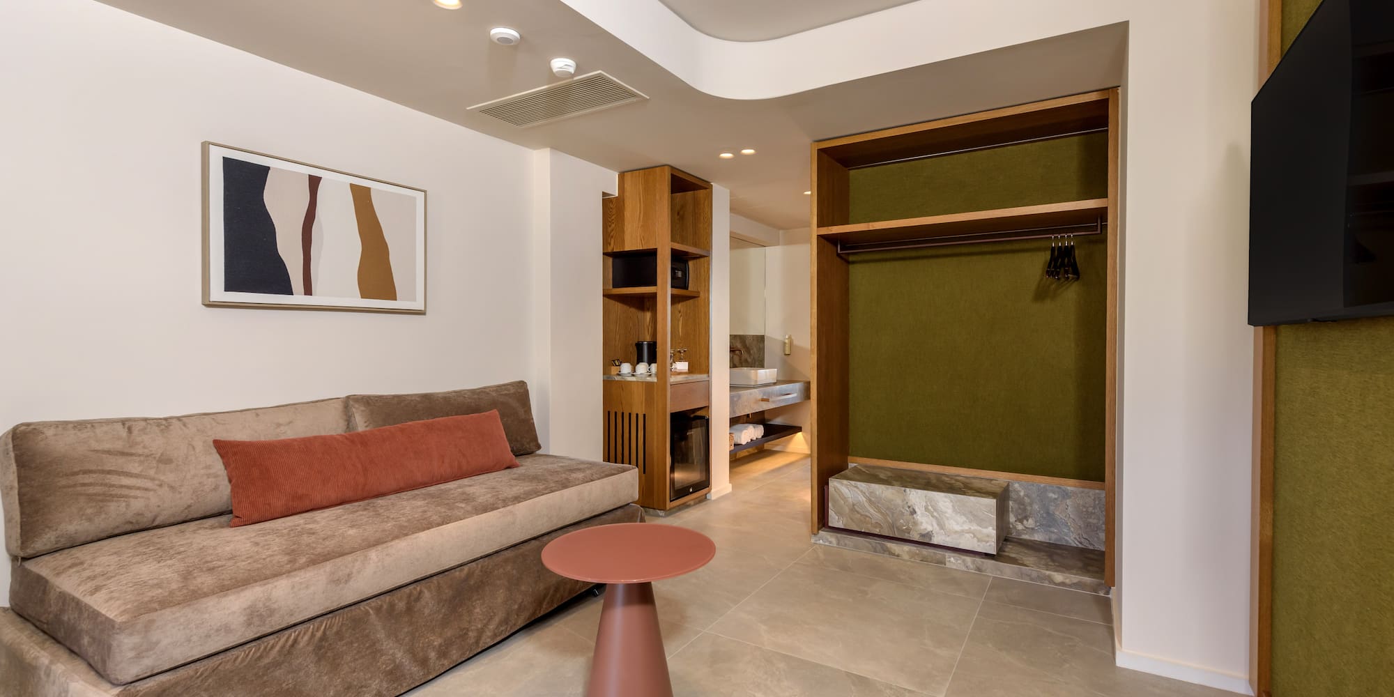 a room with a couch and a table.