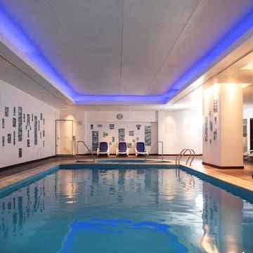 a swimming pool inside a building