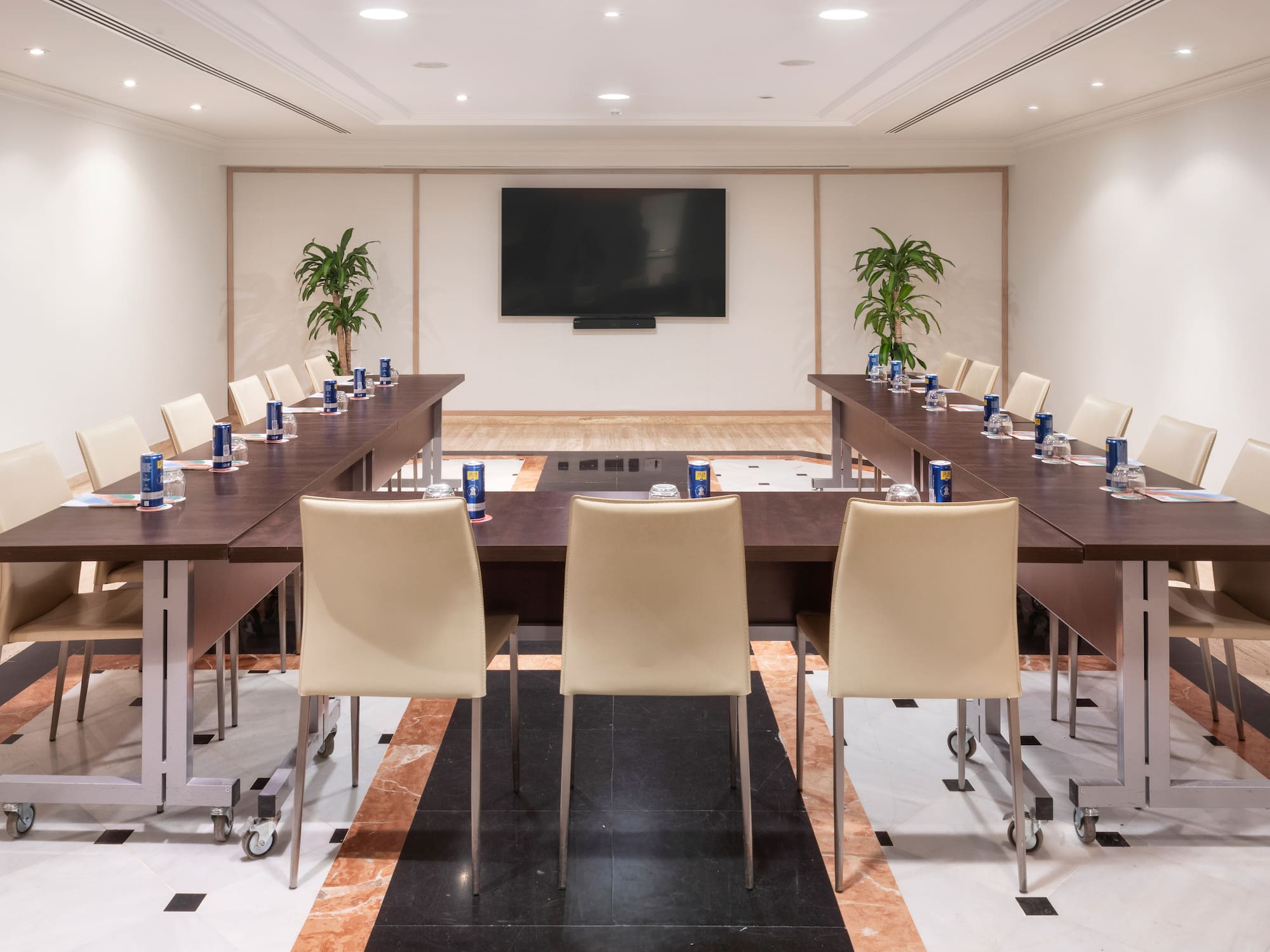 a room with a table and chairs