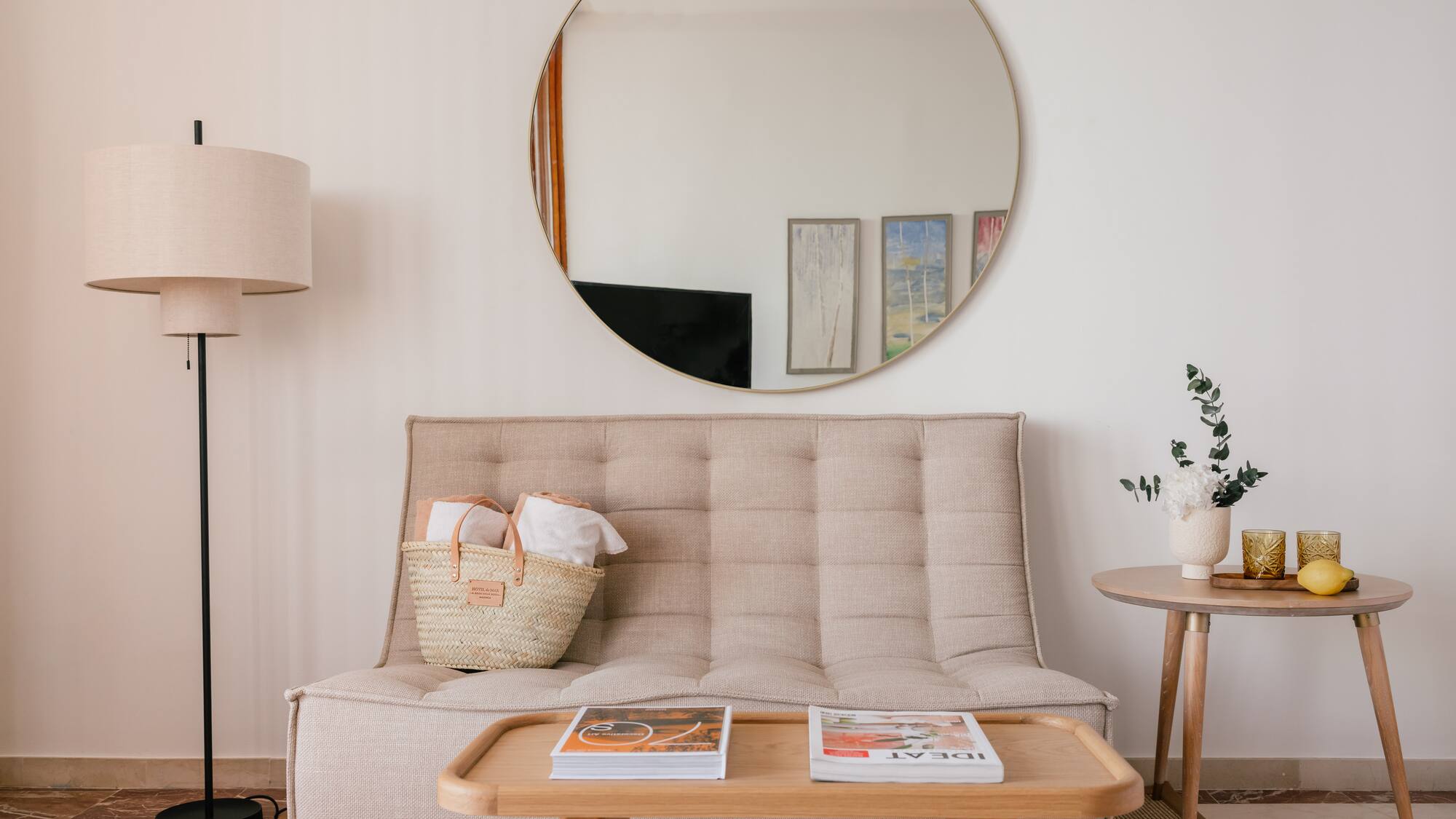 a couch and a table in a room