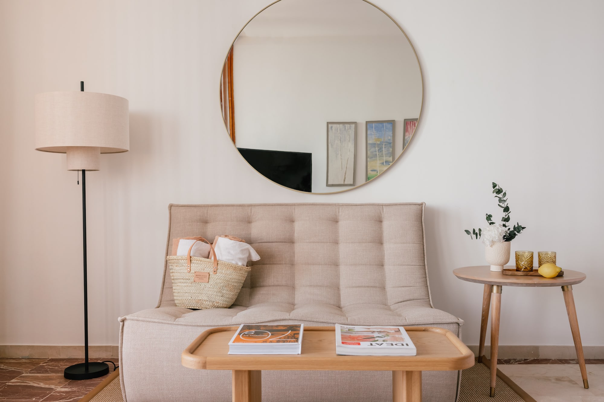 a couch and a table in a room