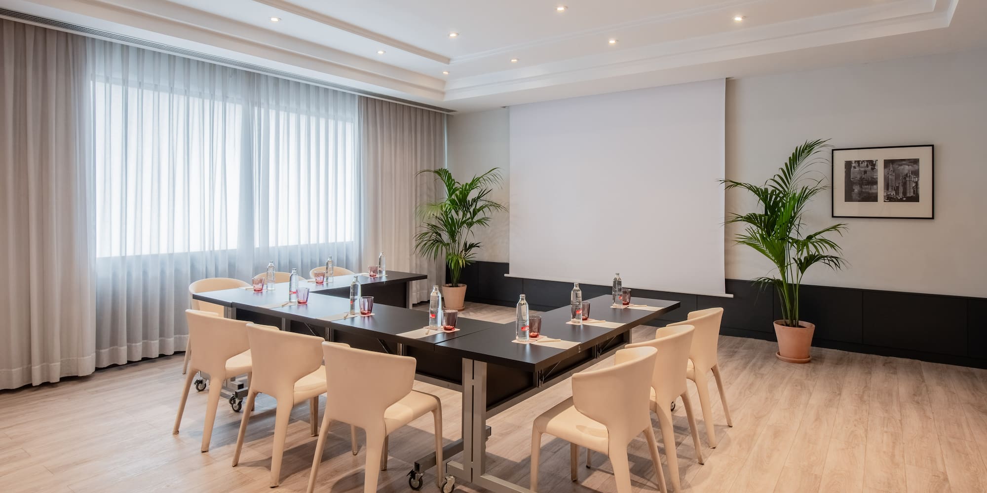 a room with a table and chairs