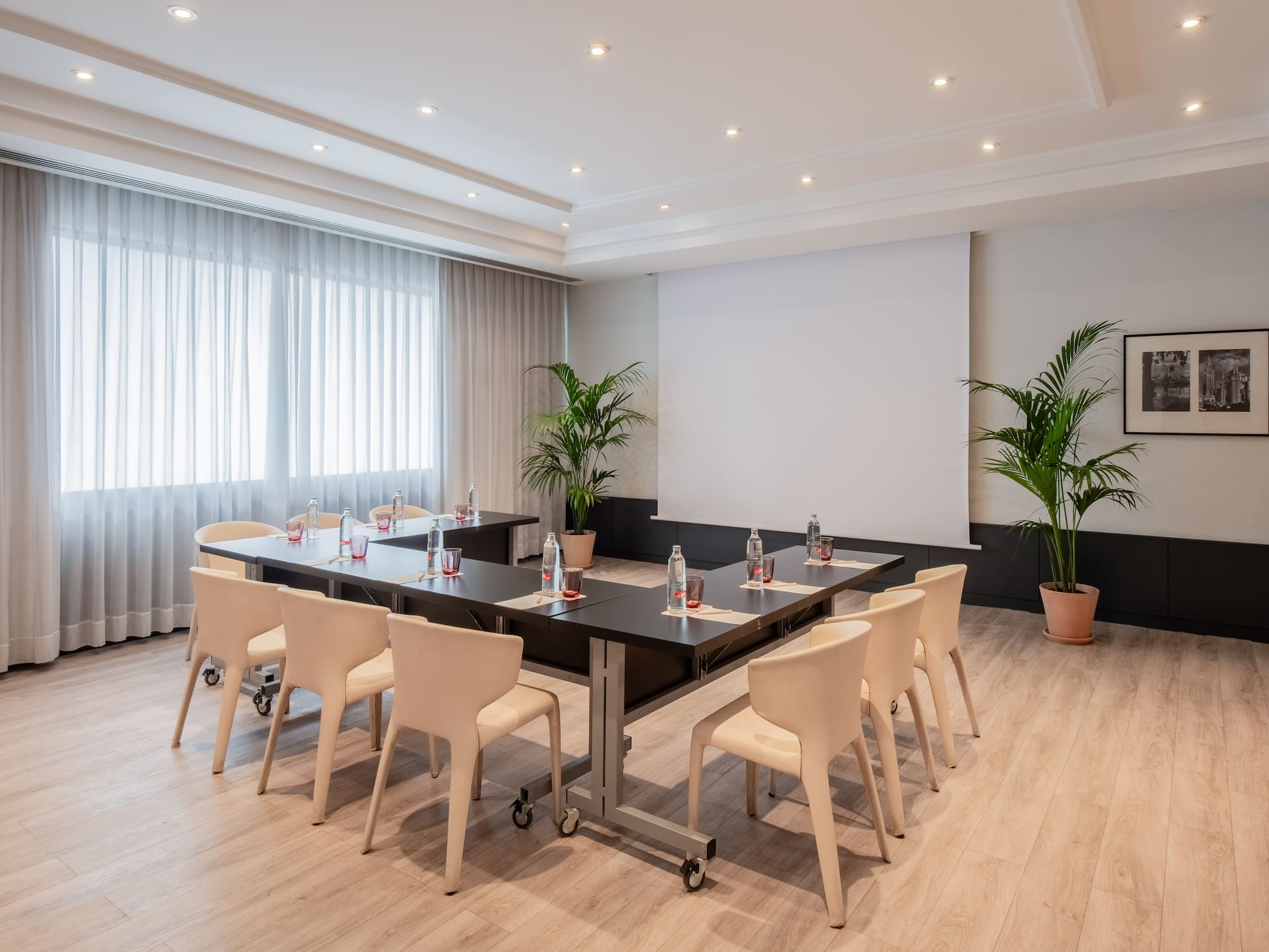 a room with a table and chairs