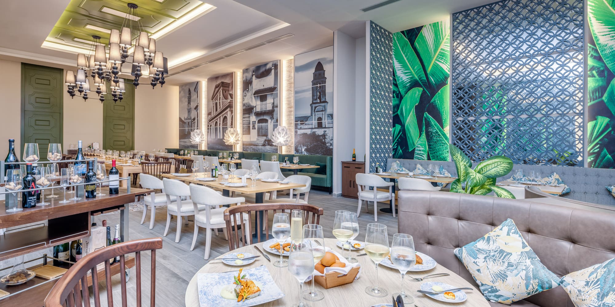 a restaurant with tables and chairs