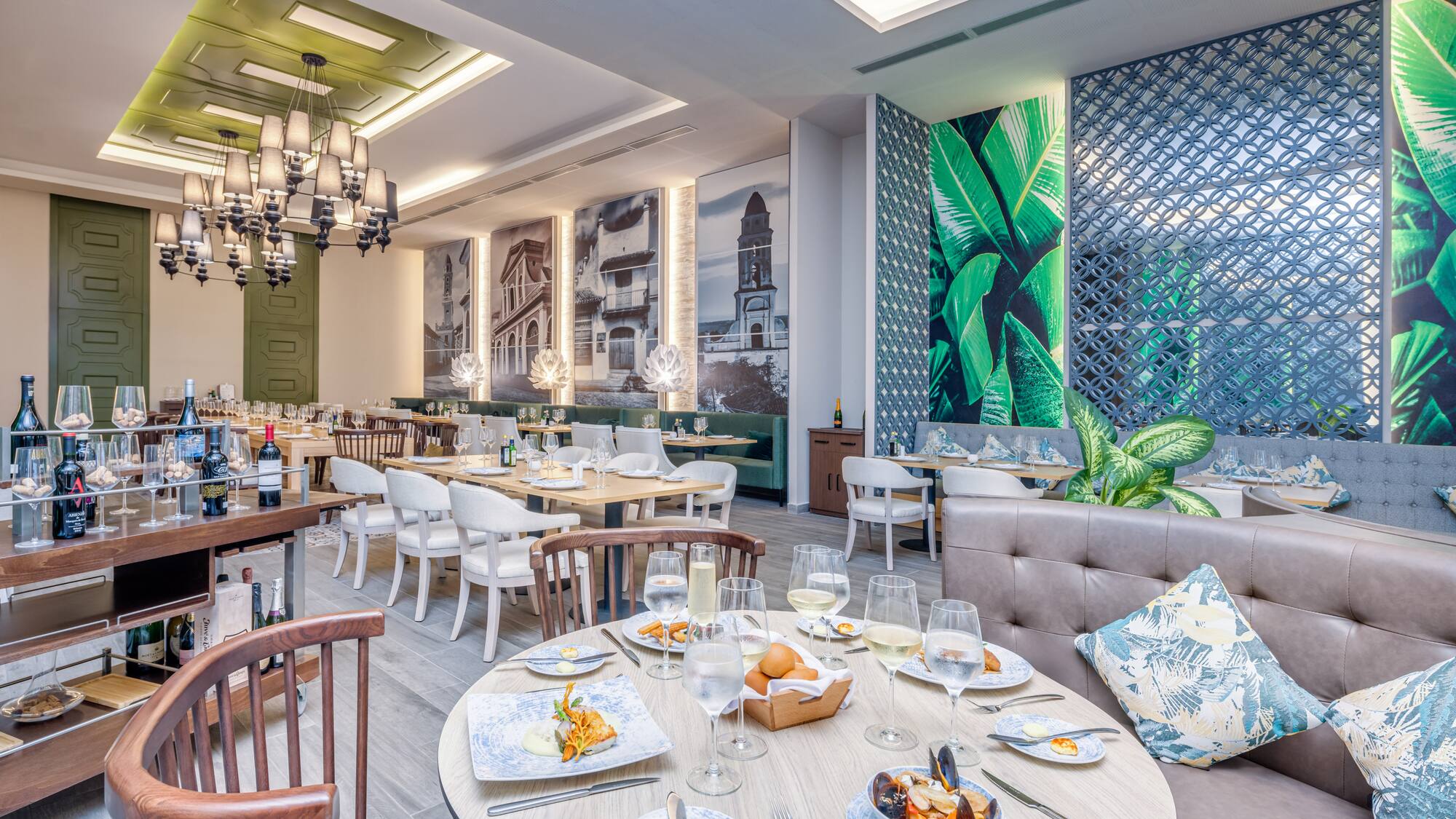 a restaurant with tables and chairs