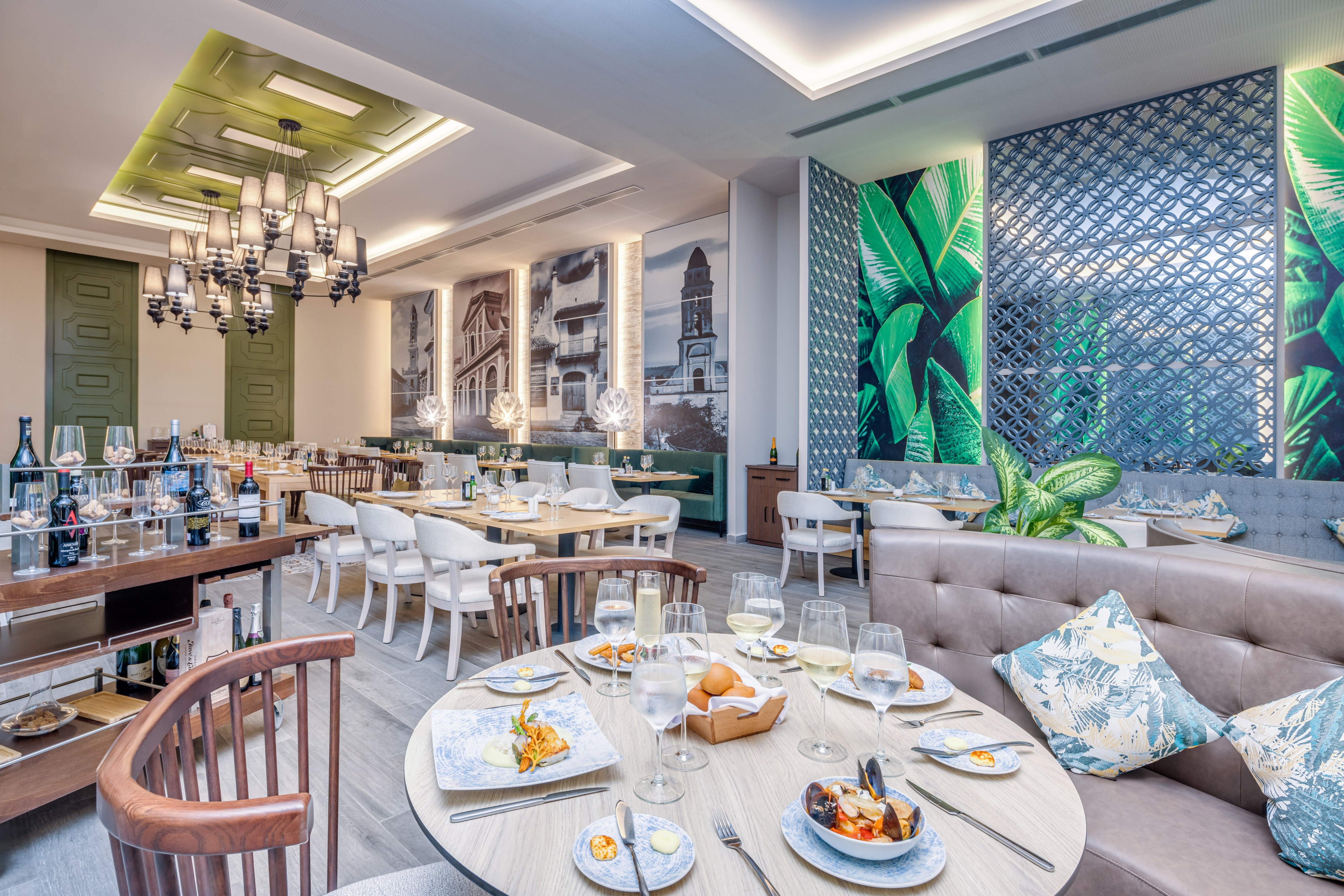 a restaurant with tables and chairs