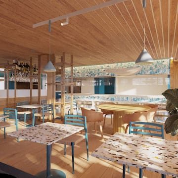 a room with tables and chairs