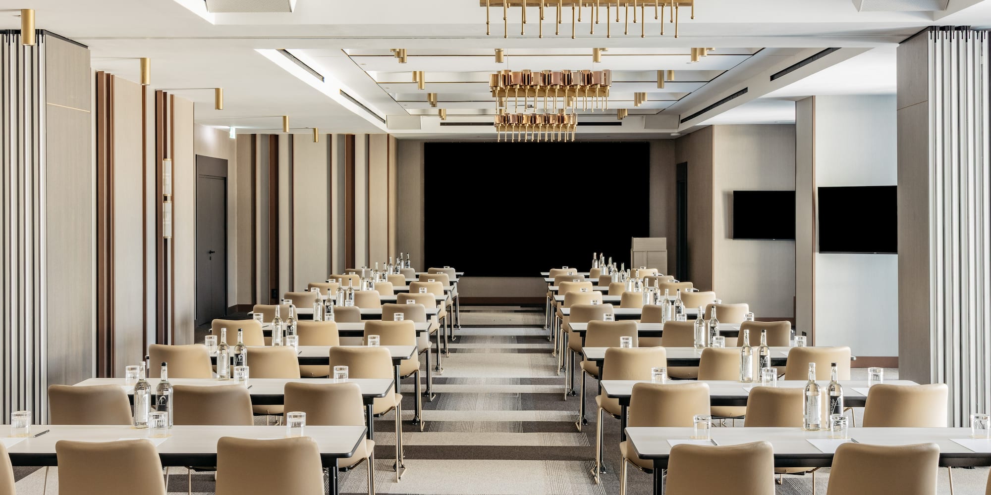 a room with tables and chairs