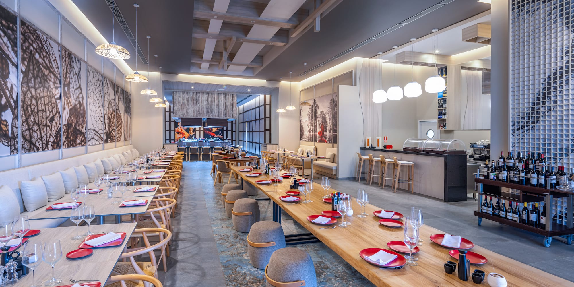 a restaurant with tables and chairs