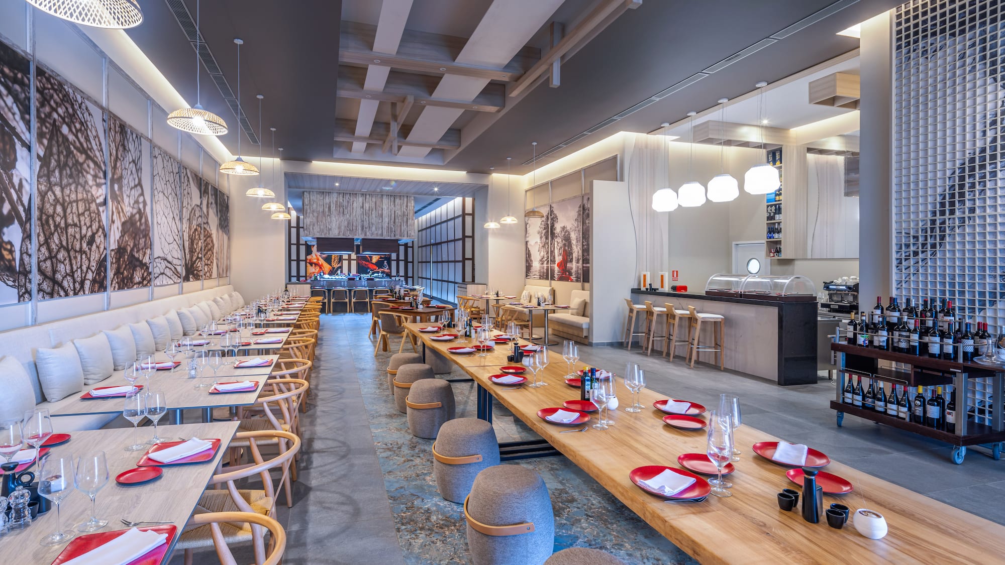 a restaurant with tables and chairs