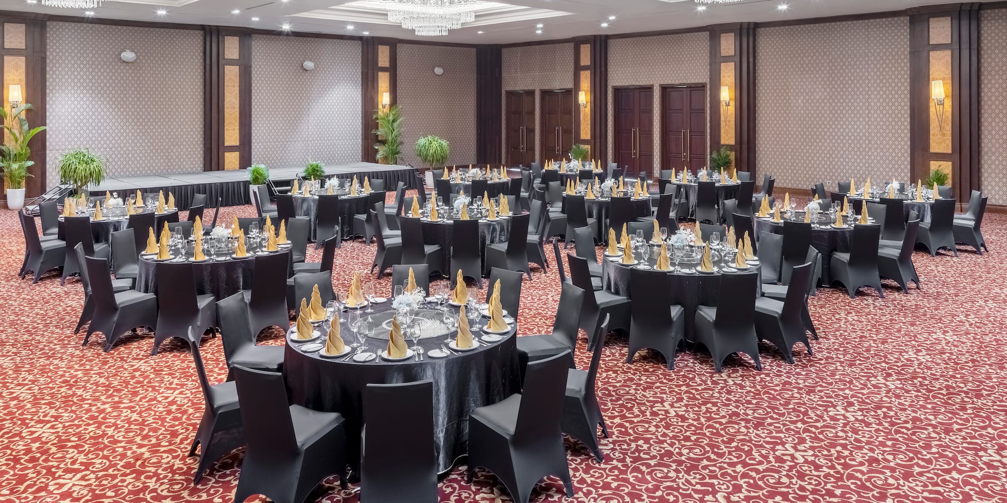 a large room with tables and chairs