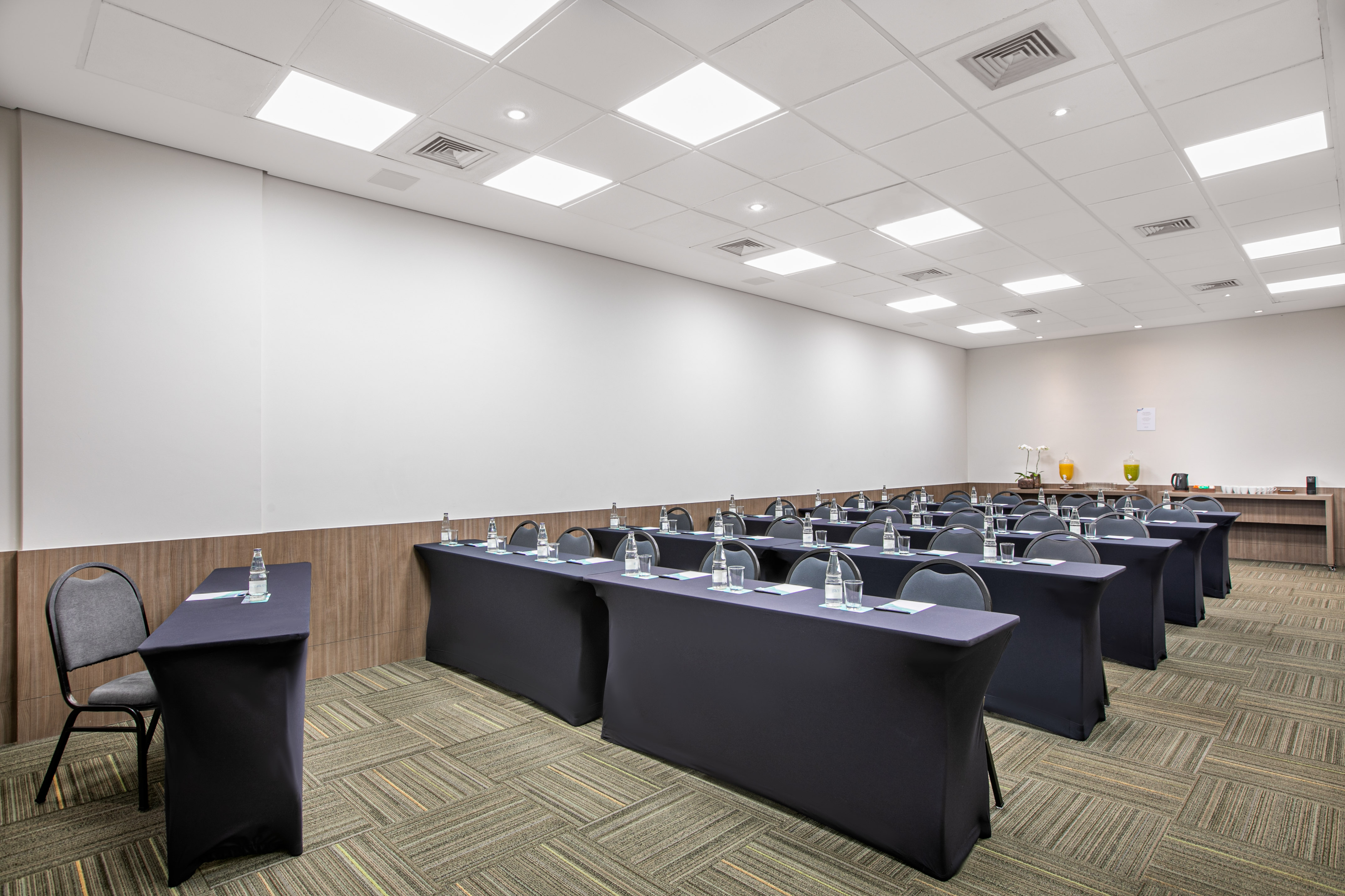 a room with tables and chairs