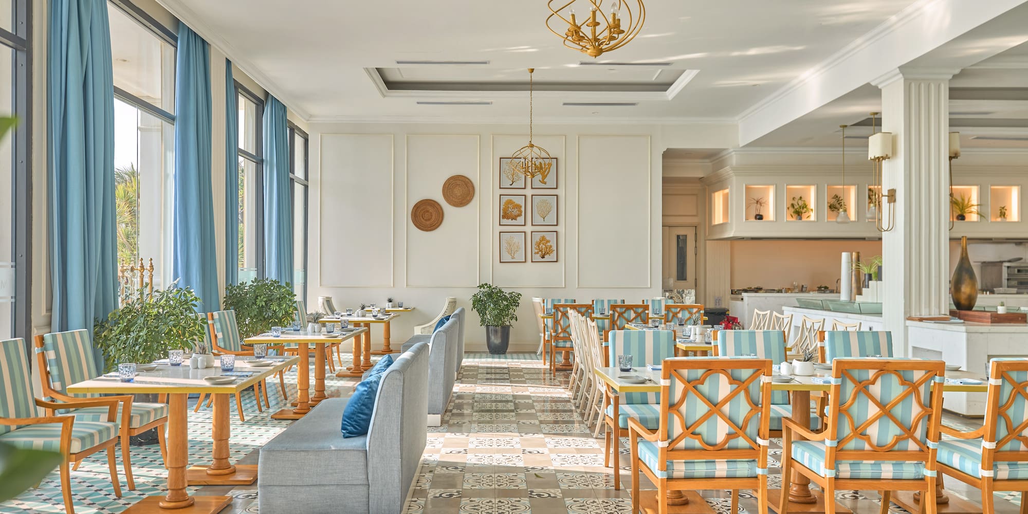 a room with tables and chairs