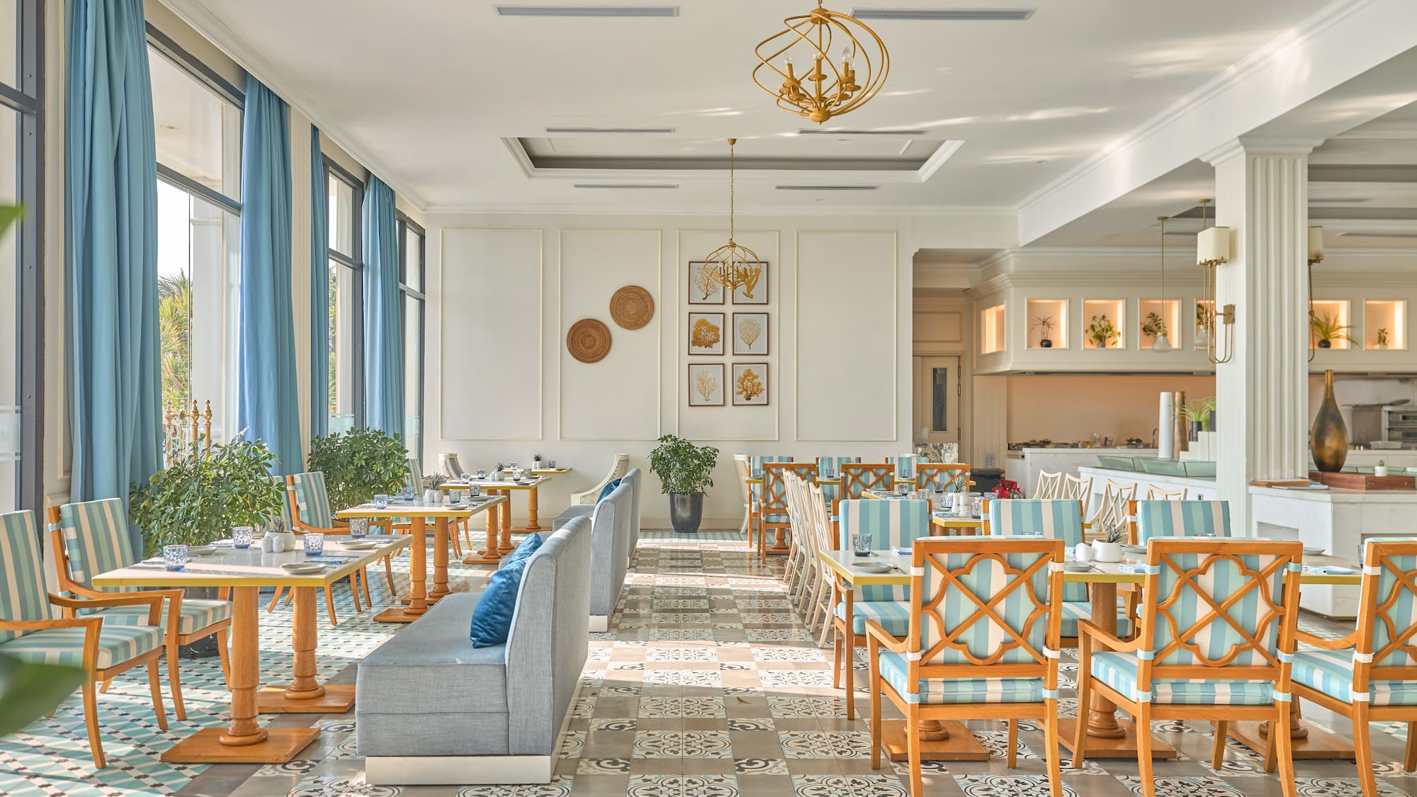 a room with tables and chairs