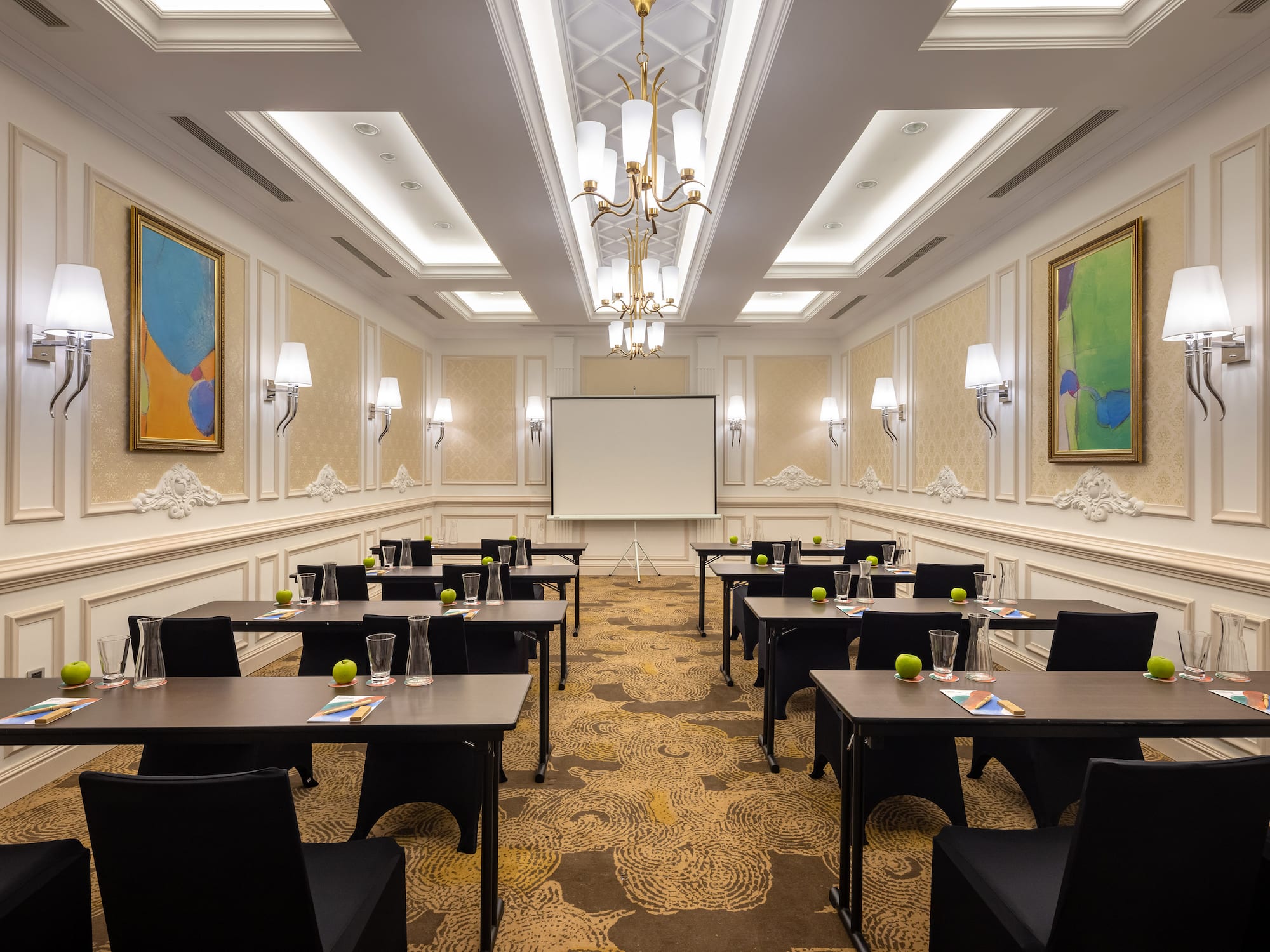 a room with tables and chairs