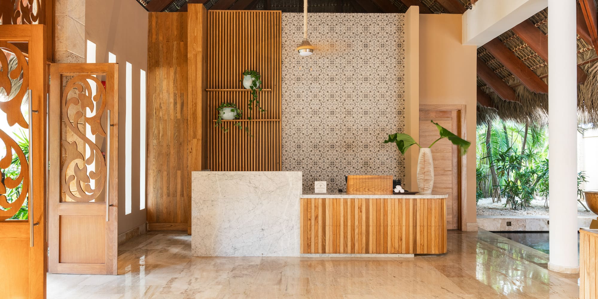 a reception desk in a room