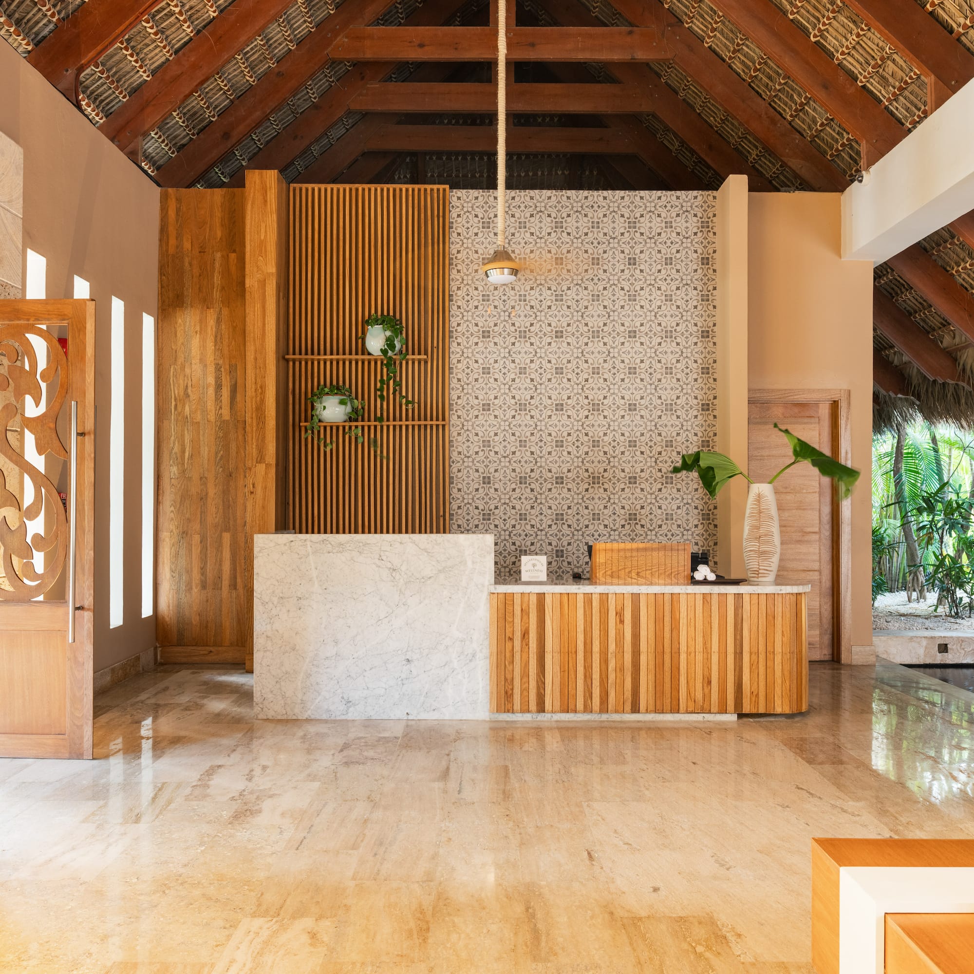 a reception desk in a room