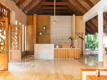 a reception desk in a room
