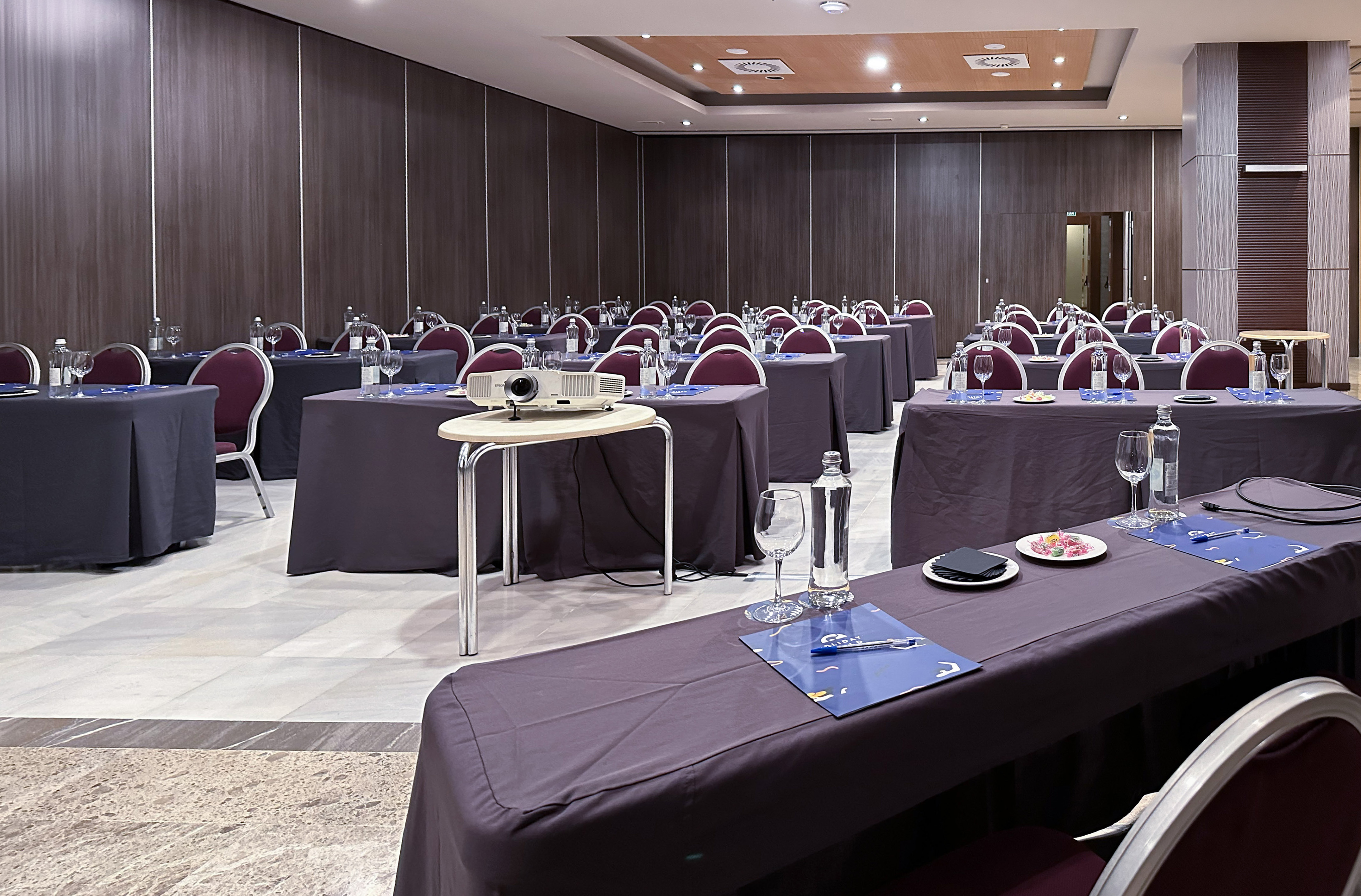 a room with tables and chairs