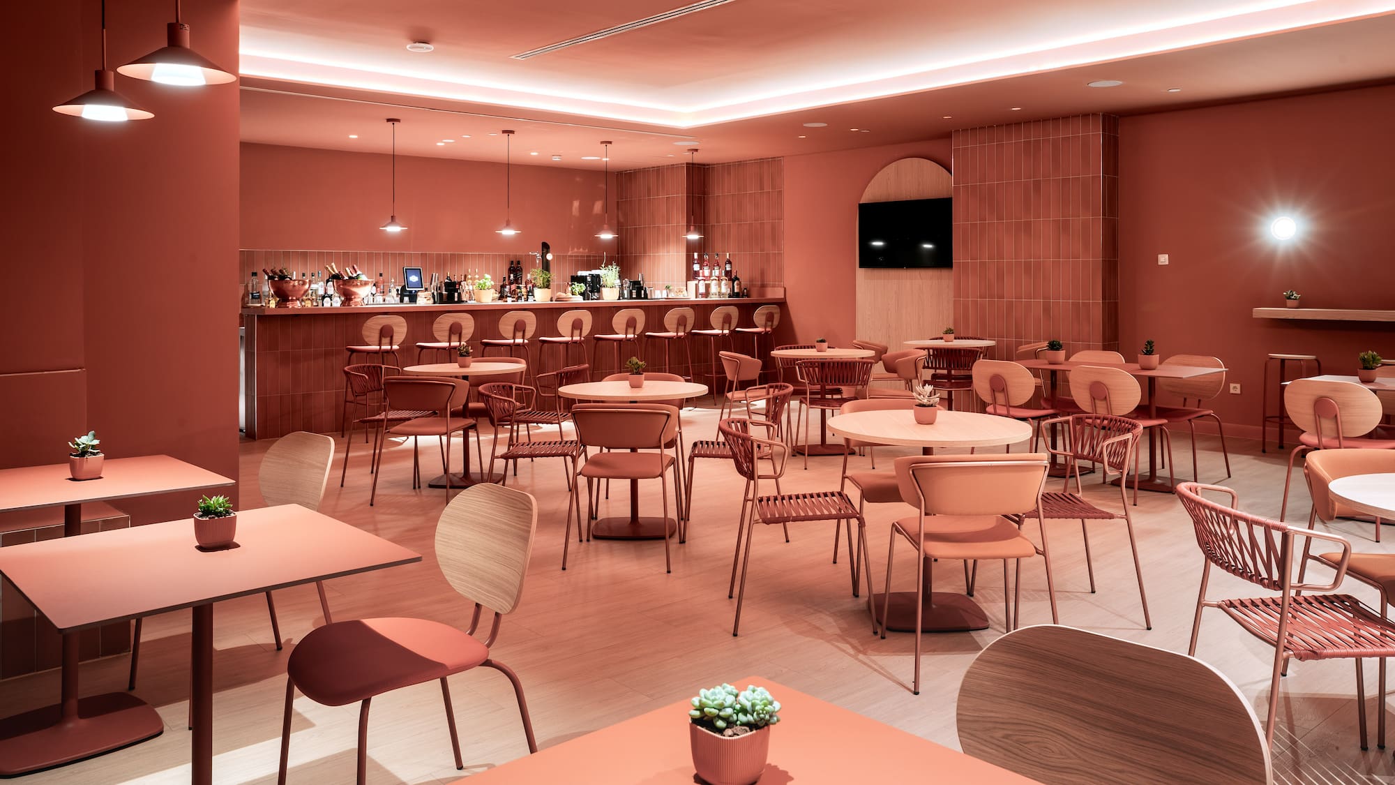 a room with tables and chairs