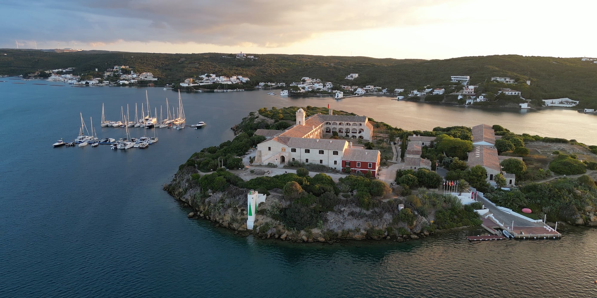 a building on an island surrounded by water