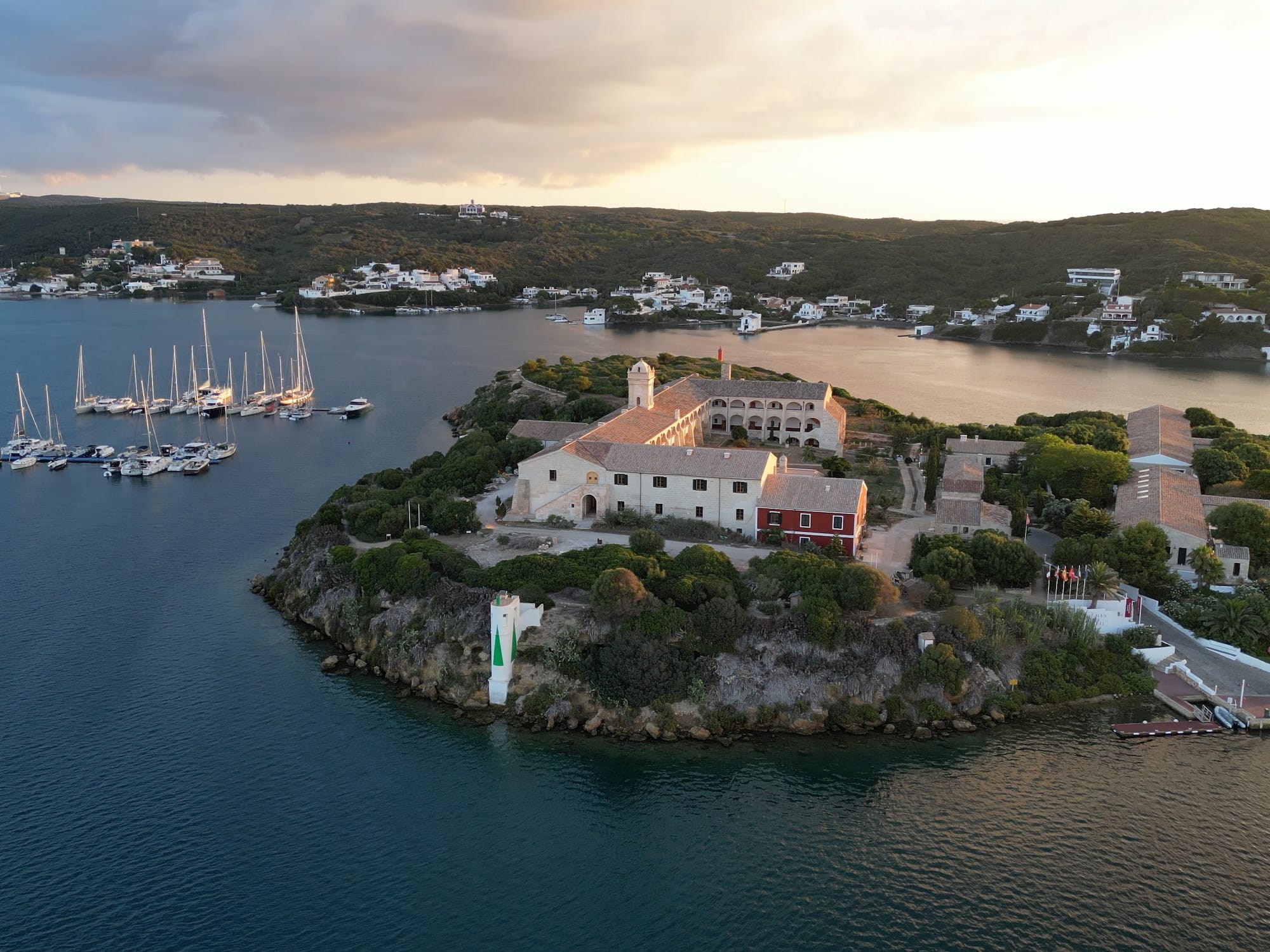a building on an island surrounded by water