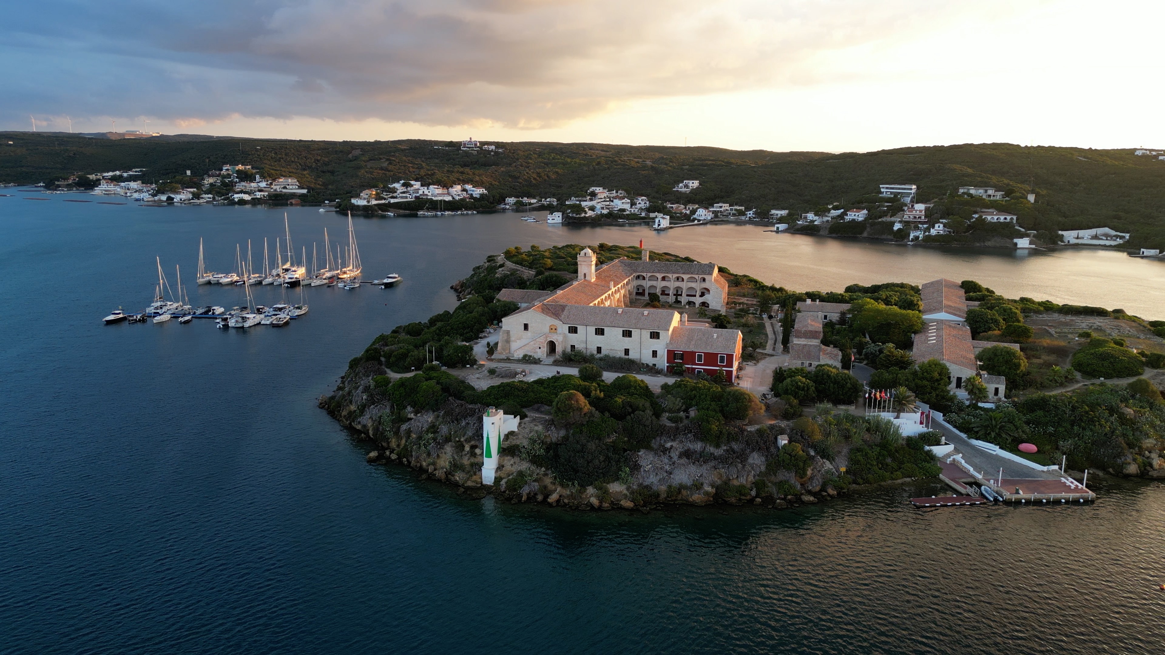 a building on an island surrounded by water