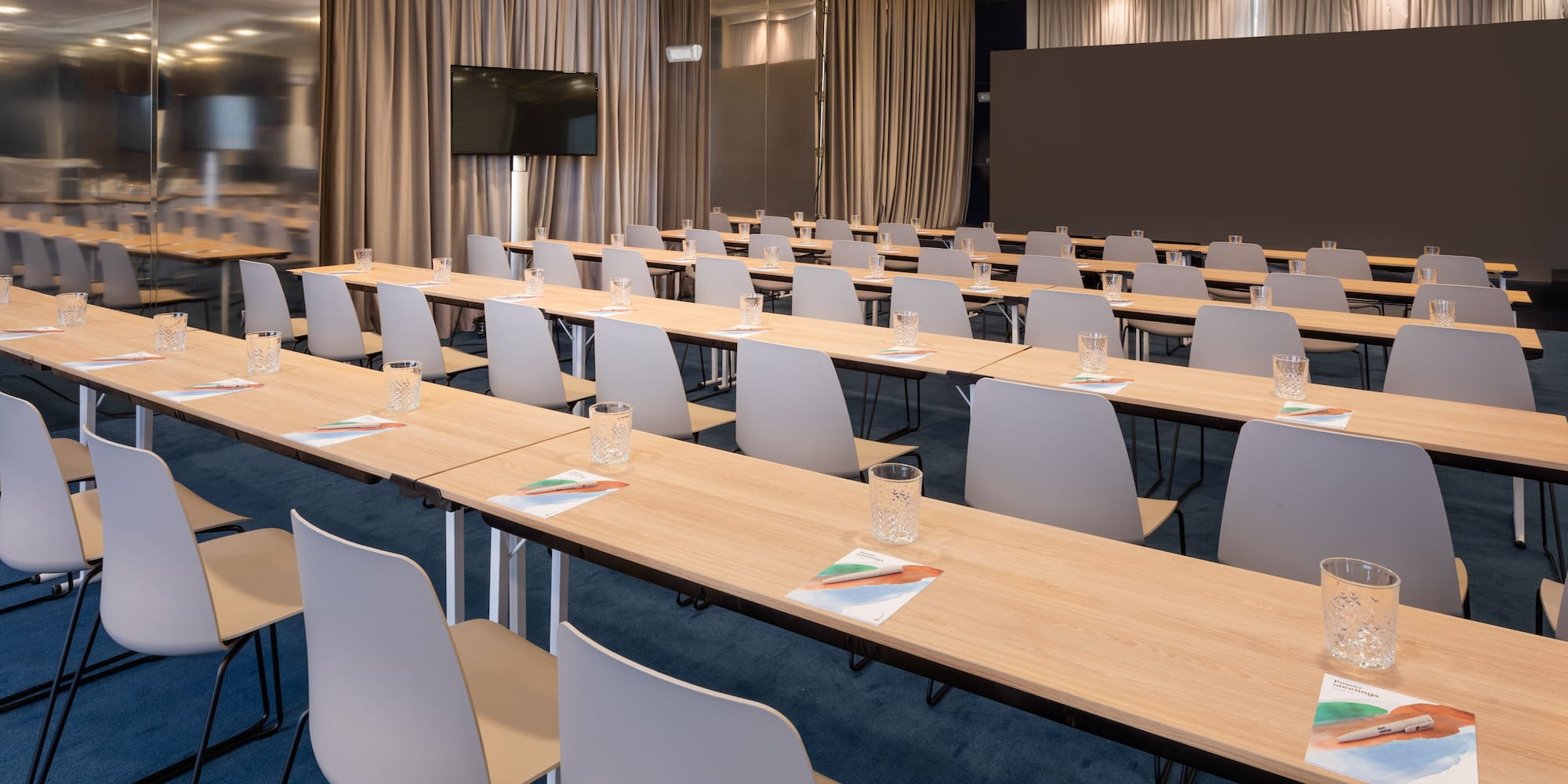 a room with tables and chairs