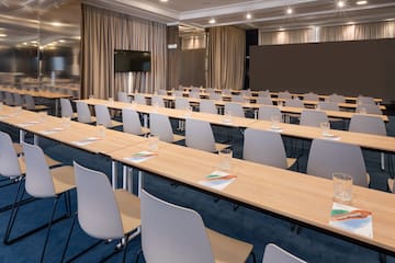 a room with tables and chairs