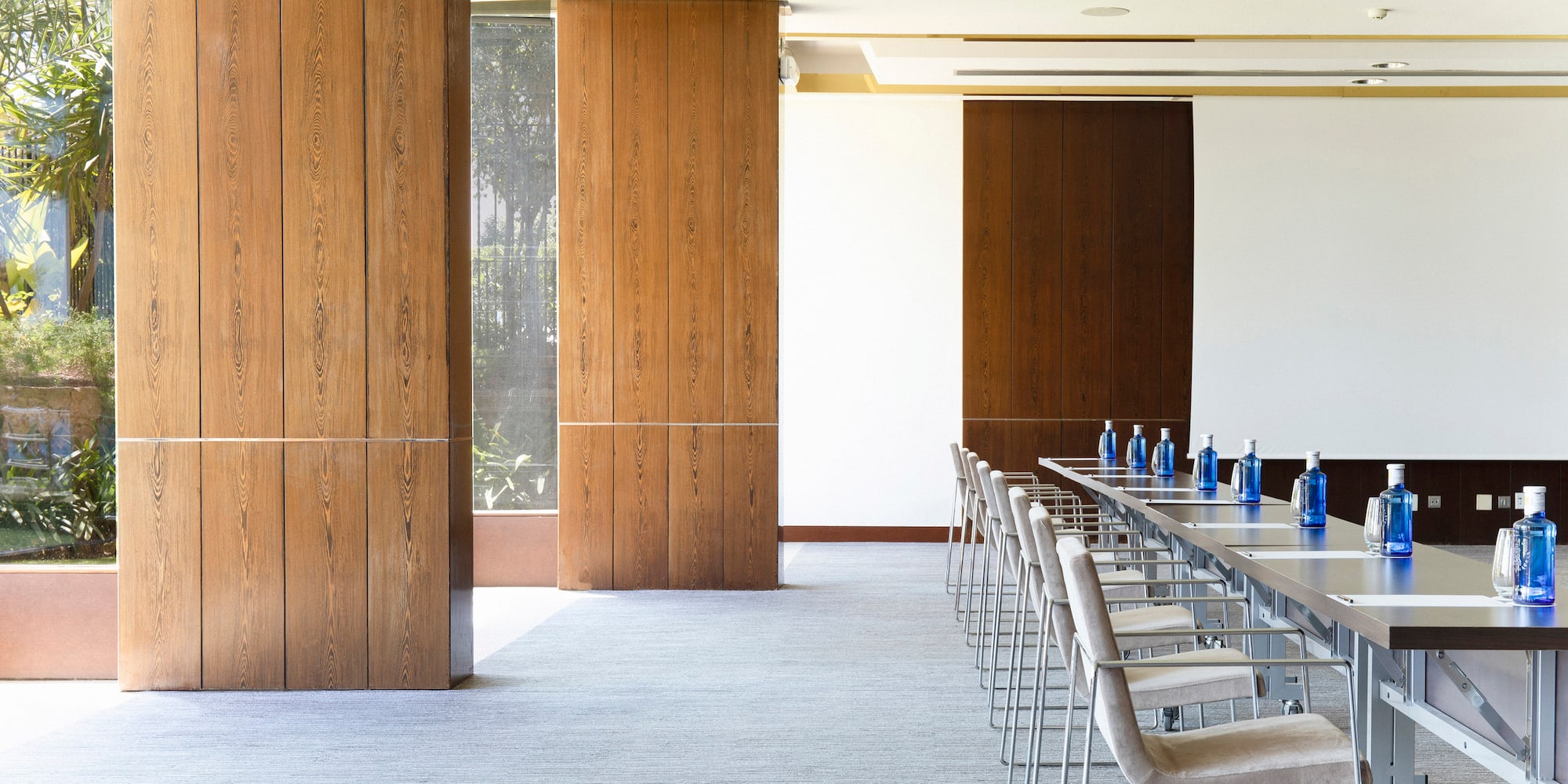 a room with a table and chairs