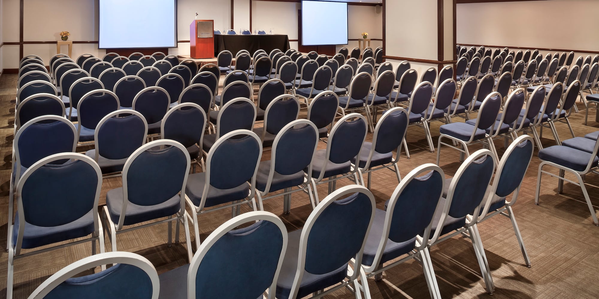 a room with rows of chairs