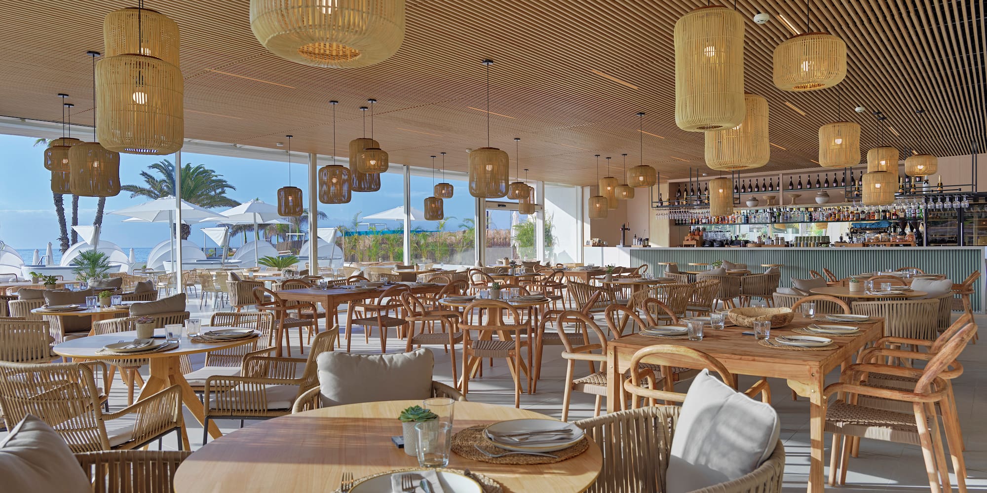 a restaurant with tables and chairs