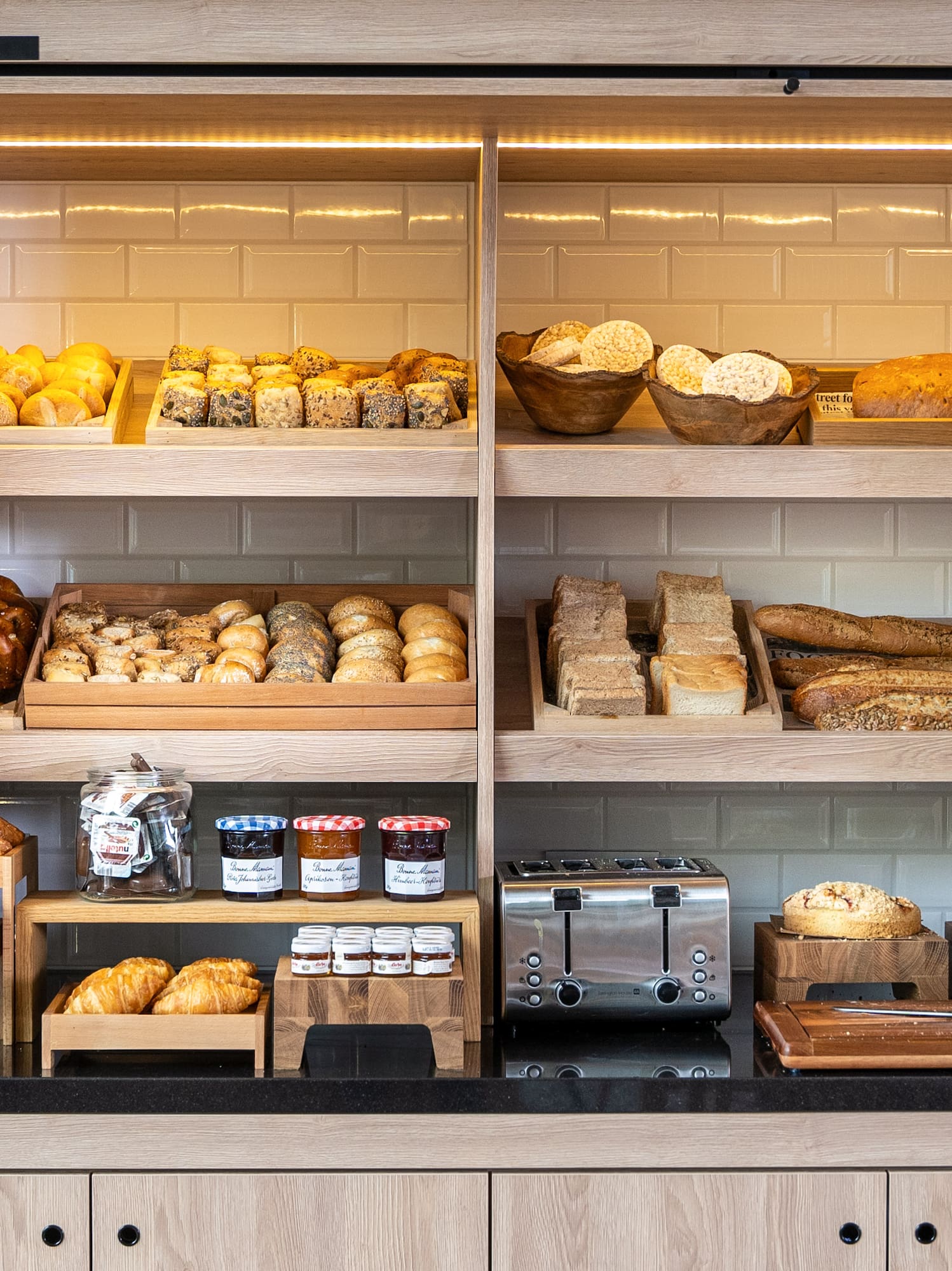 a display of bread and pastries