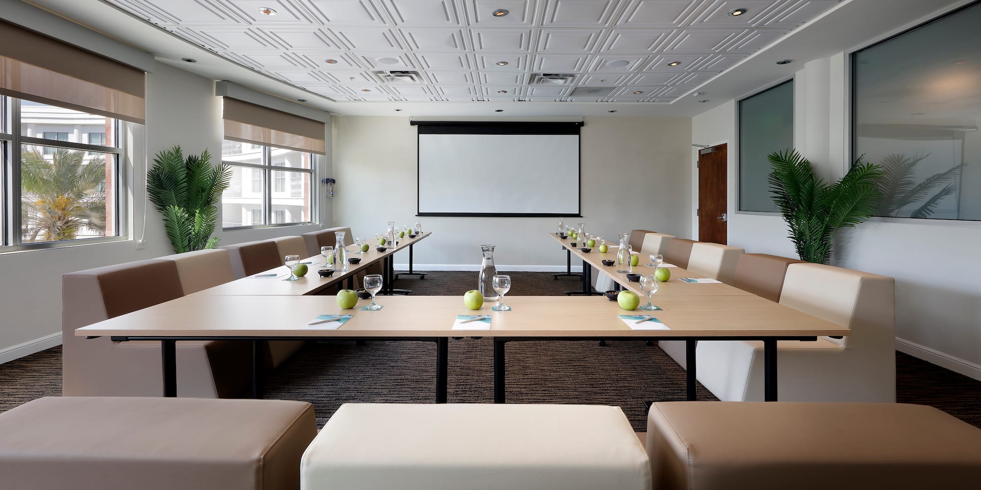 a room with tables and chairs