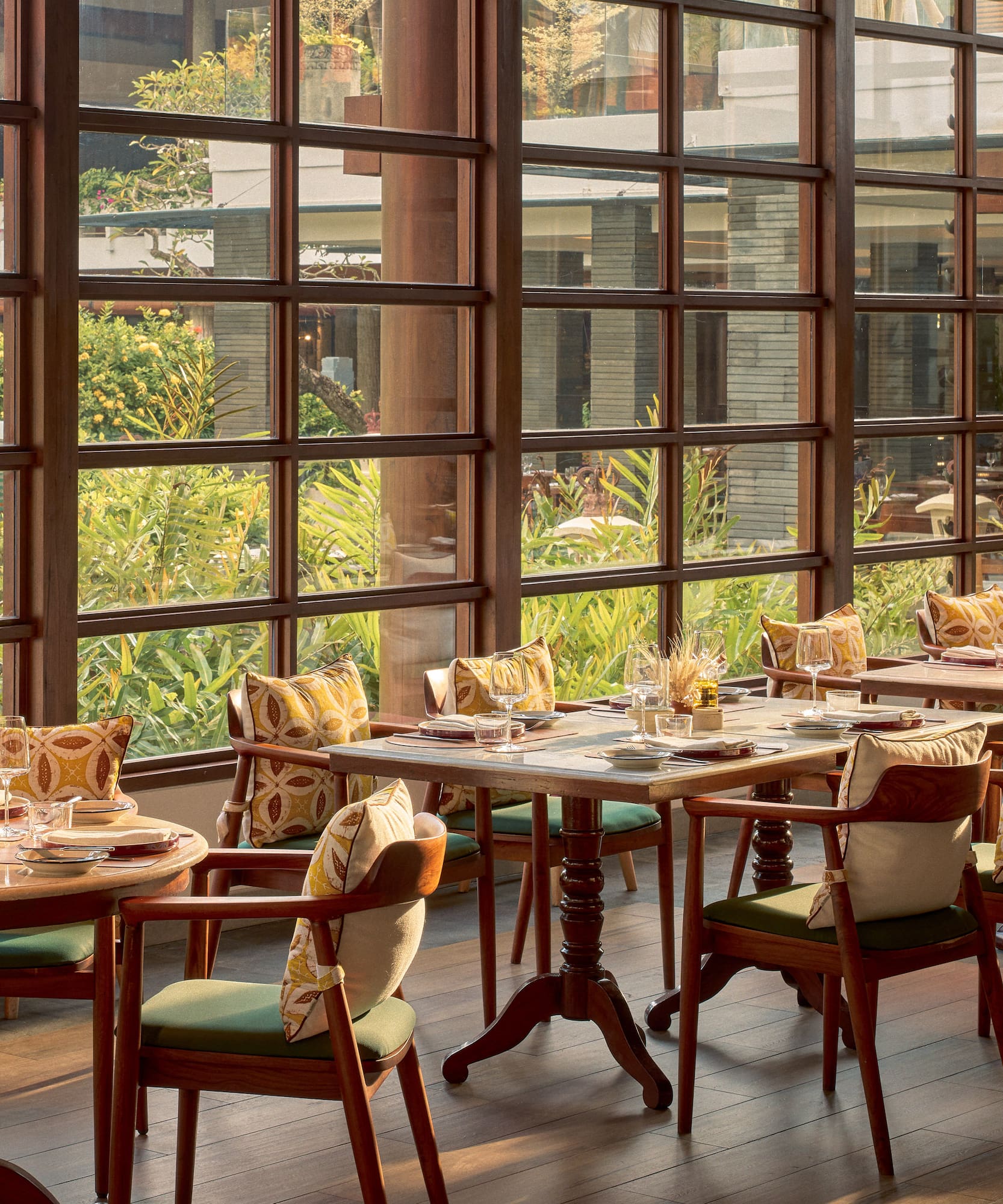 a room with tables and chairs