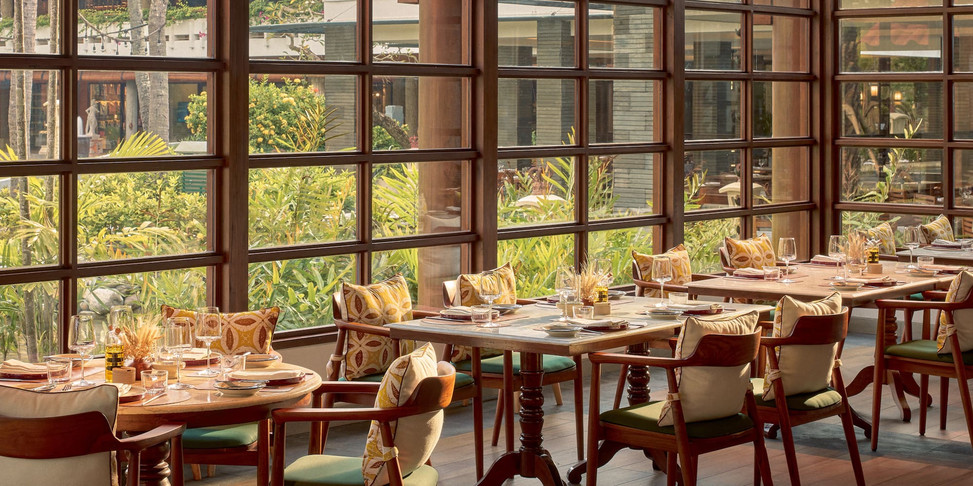 a room with tables and chairs