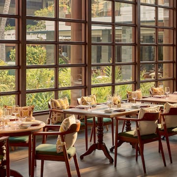 a room with tables and chairs