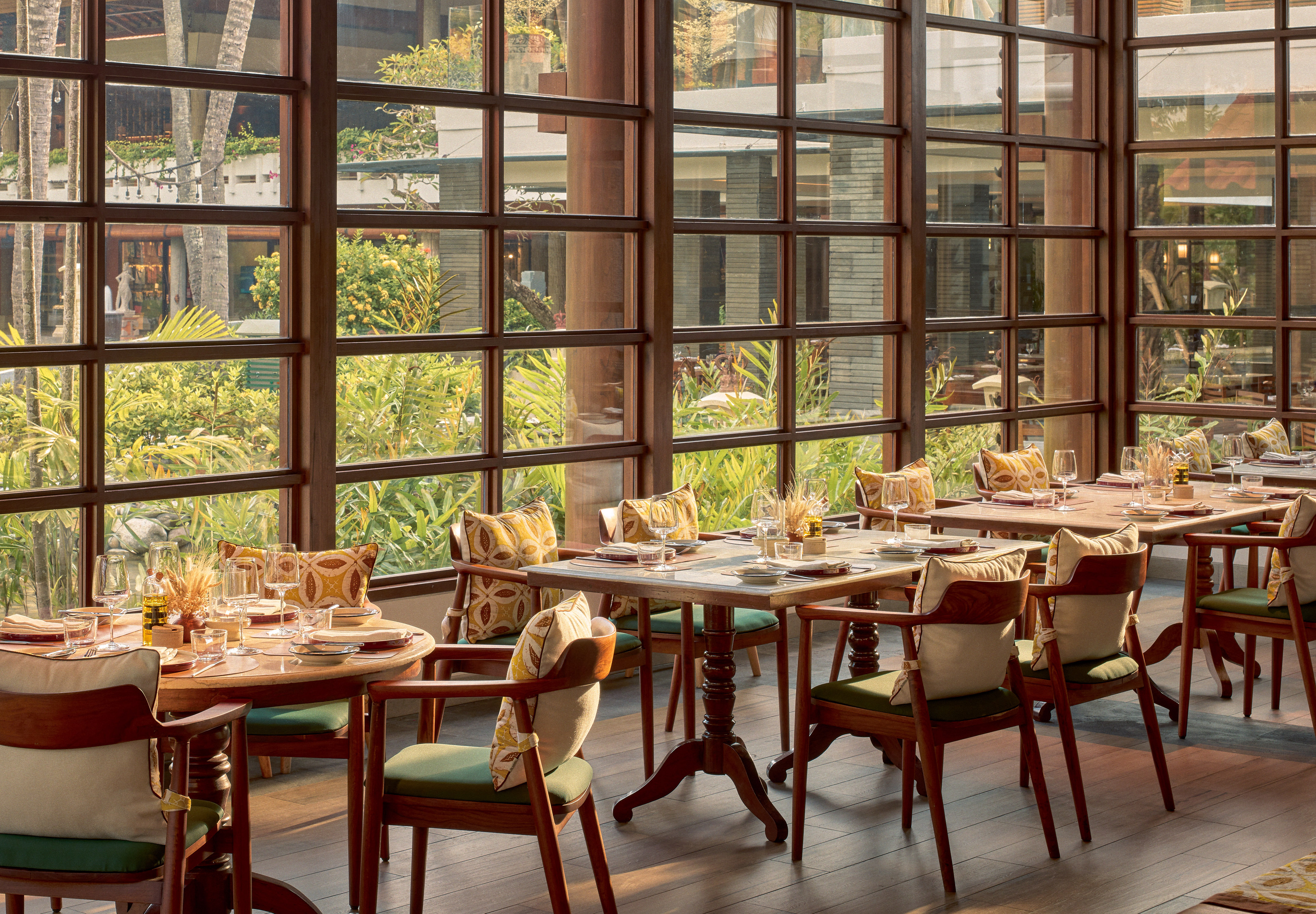 a room with tables and chairs