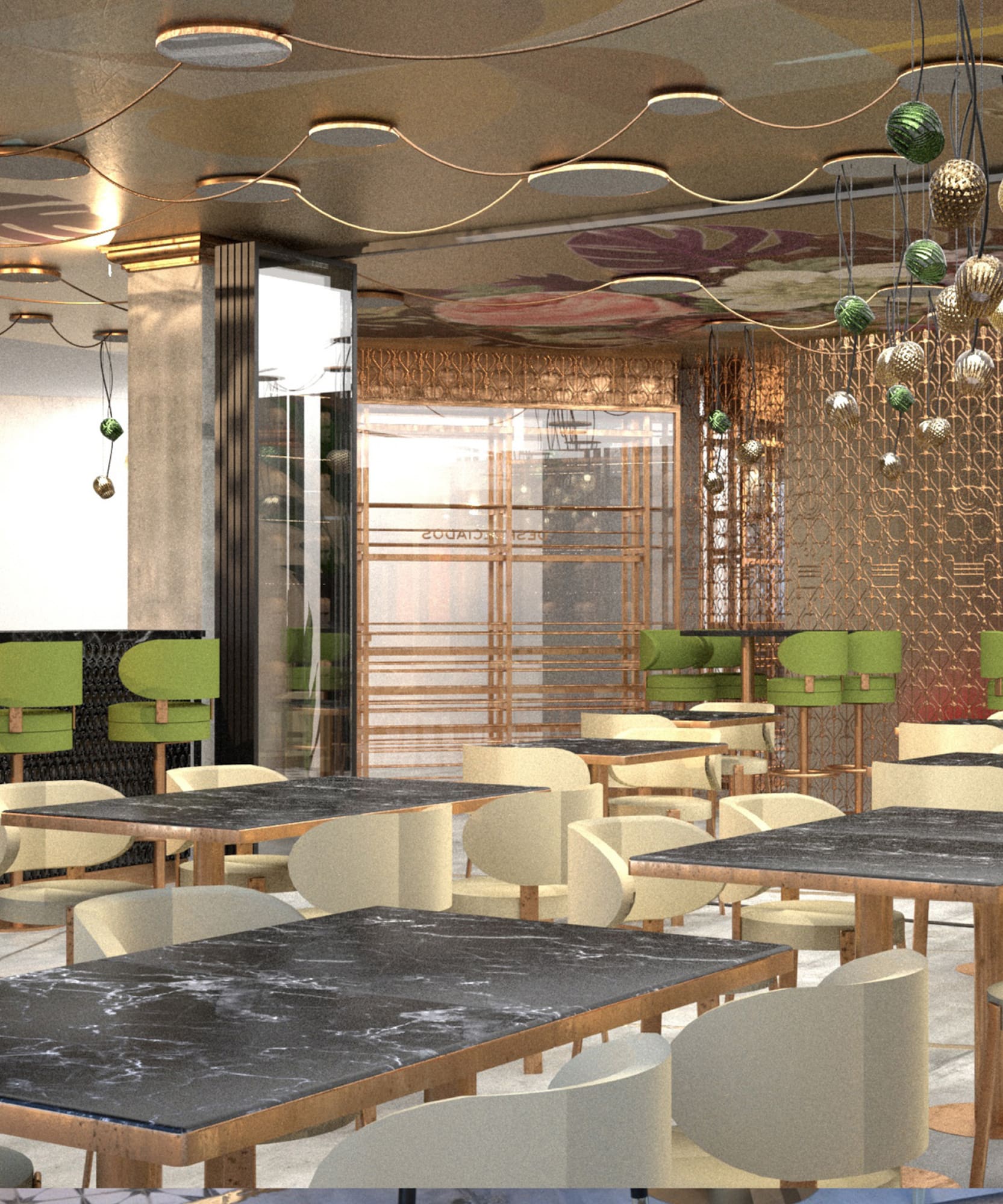 a room with tables and chairs