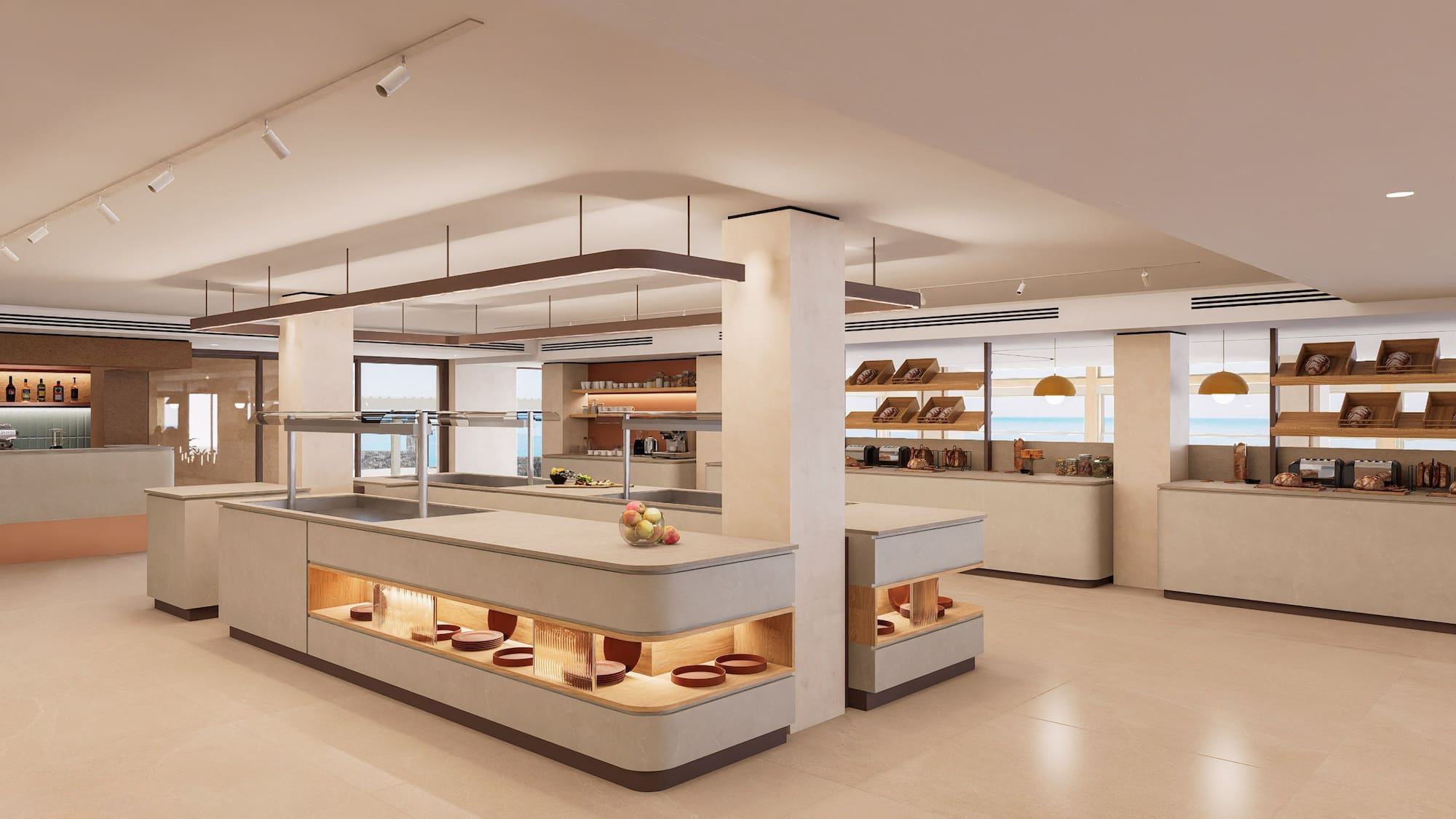 a large kitchen with shelves and food items