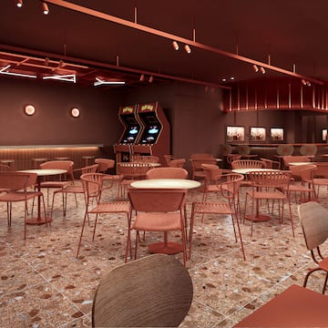 a room with tables and chairs