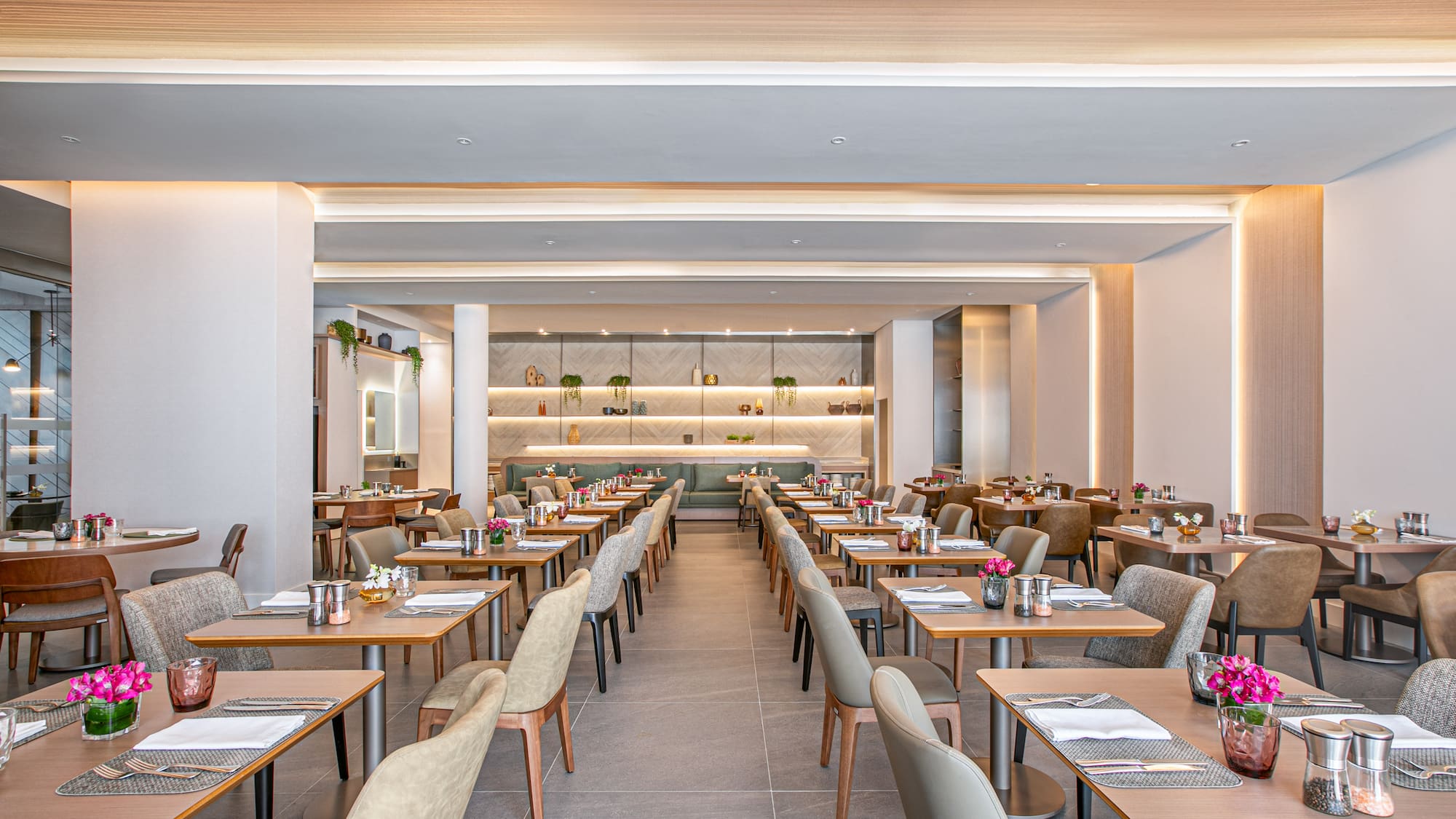 a room with tables and chairs