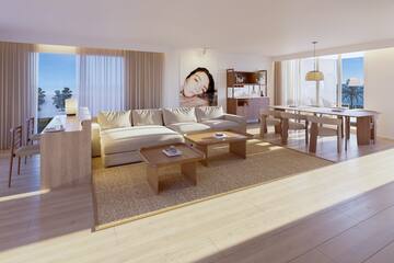 a living room with a couch and table