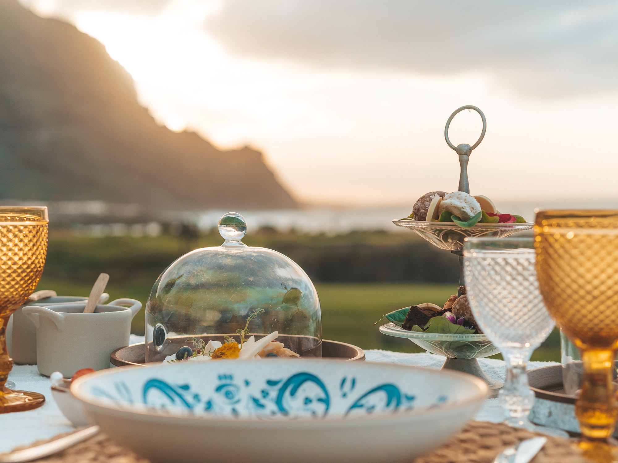 a table with plates and food on it