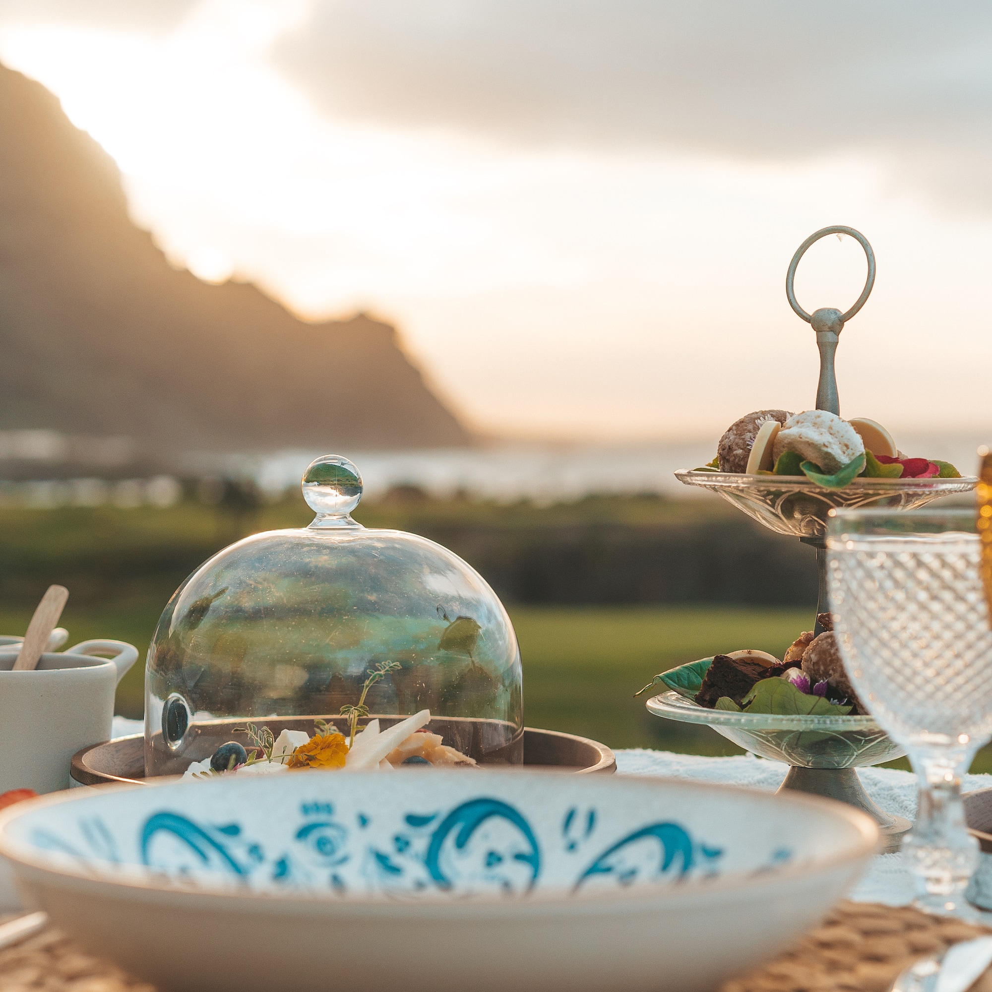 a table with plates and food on it