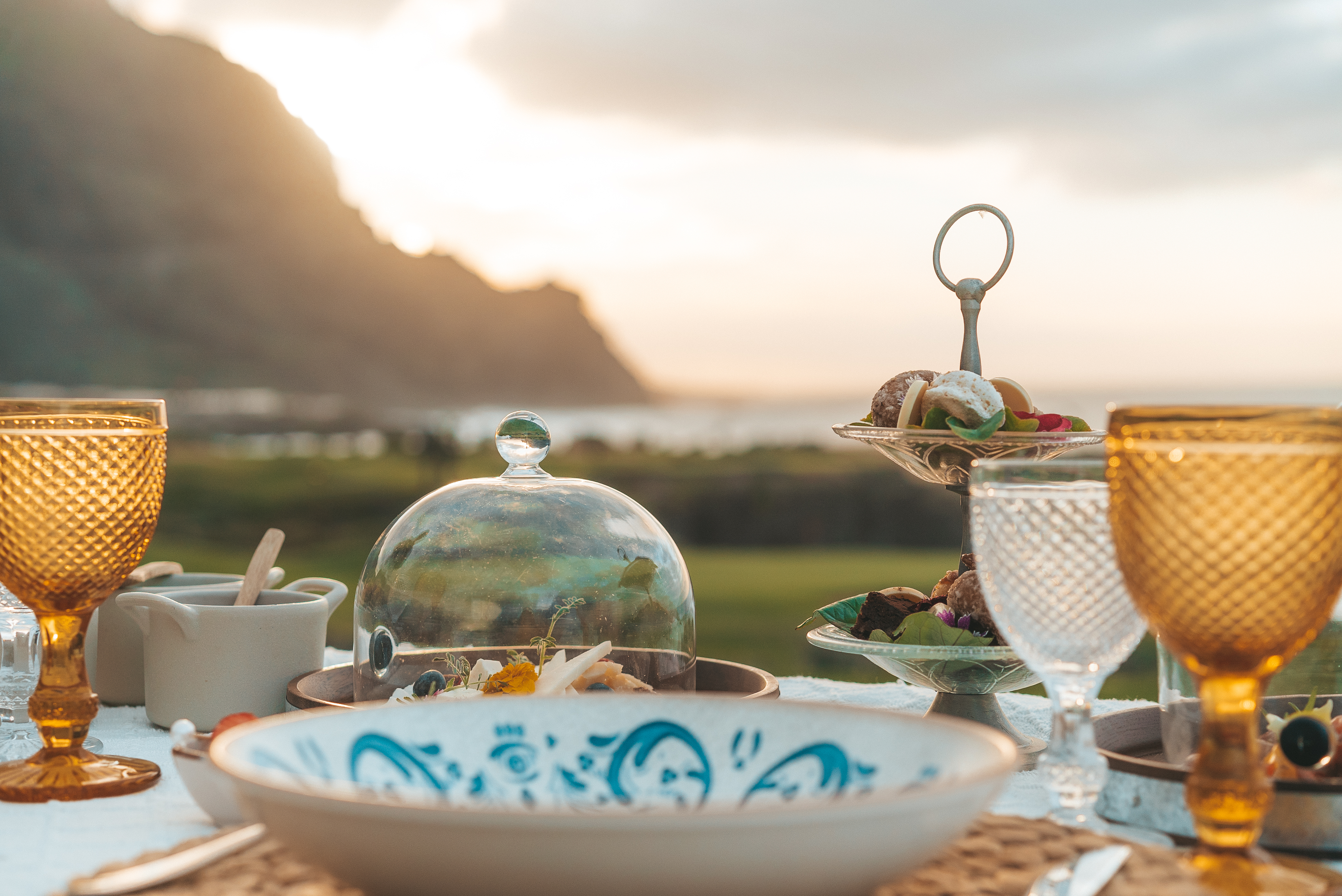 a table with plates and food on it