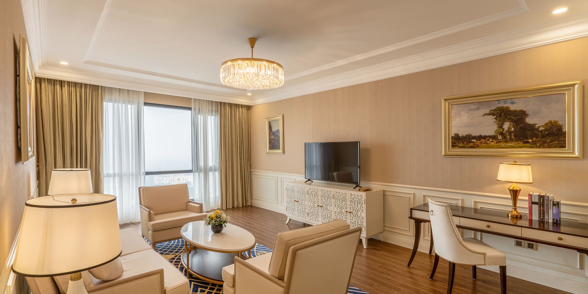 a room with a television and chairs