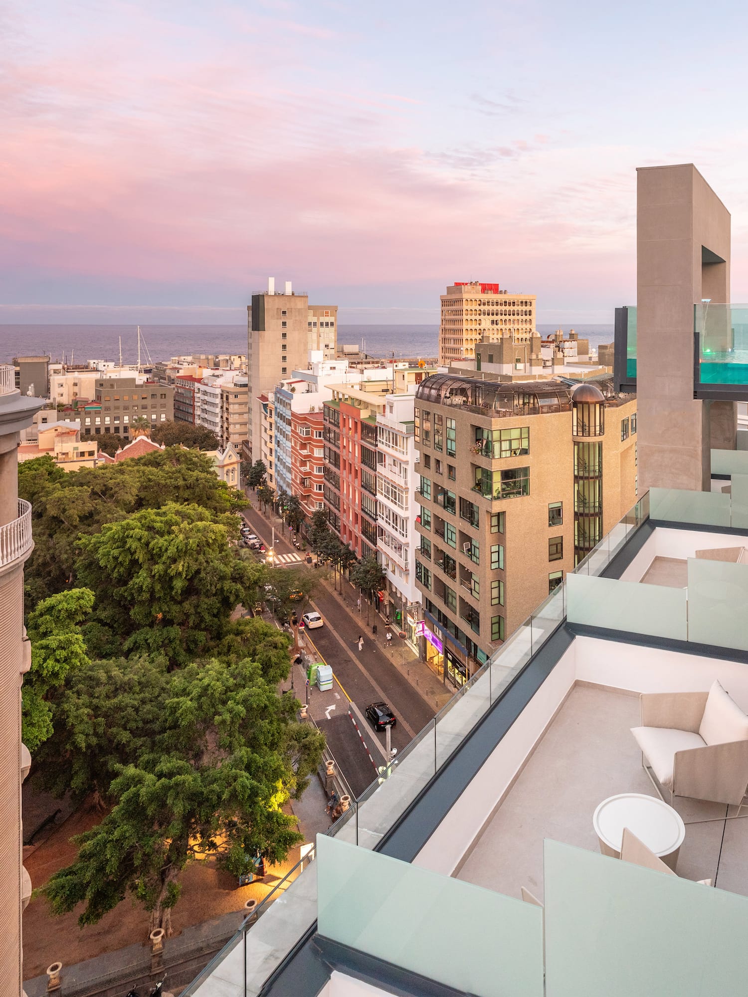 a view of a city from a balcony
