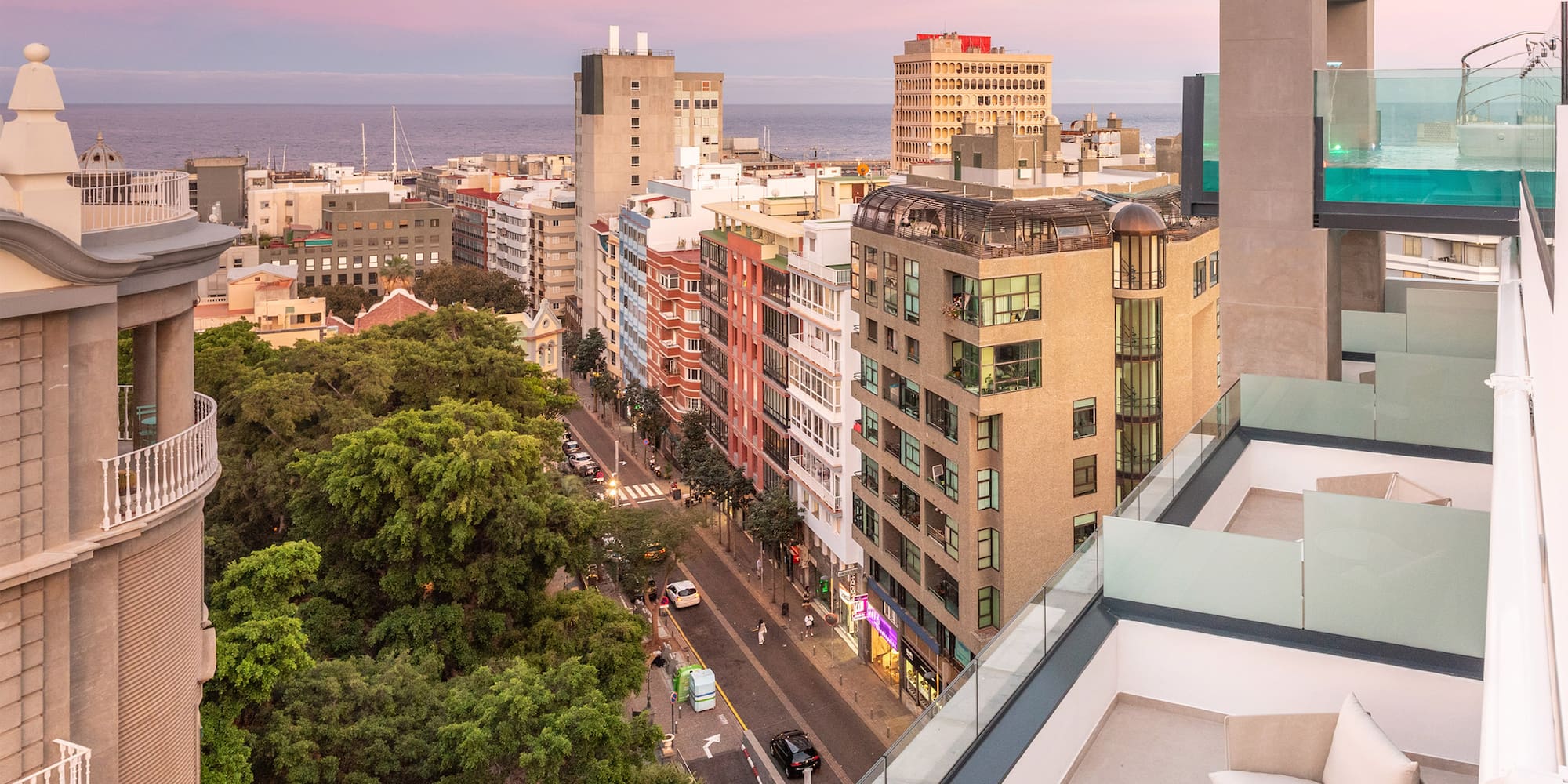 a view of a city from a balcony