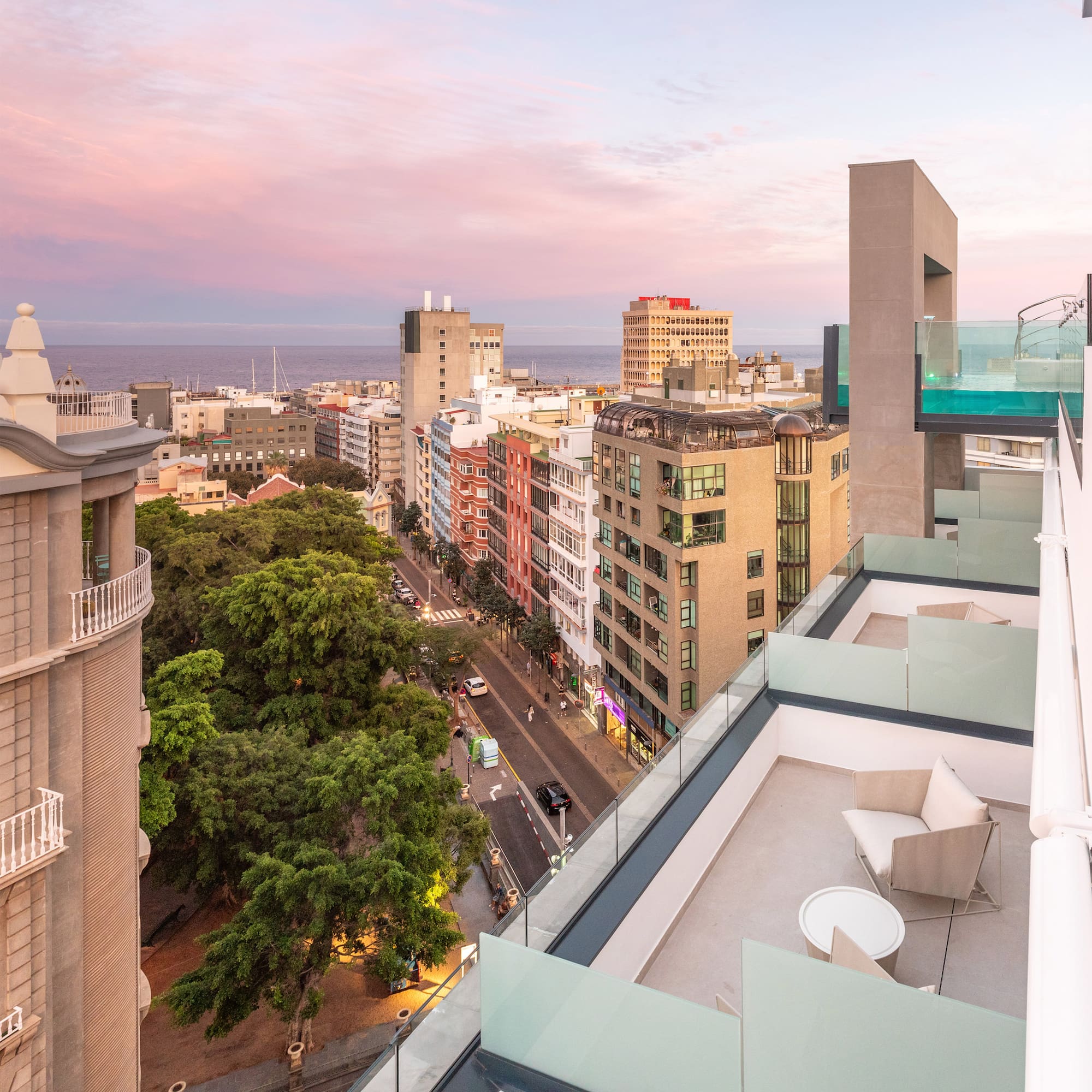 a view of a city from a balcony